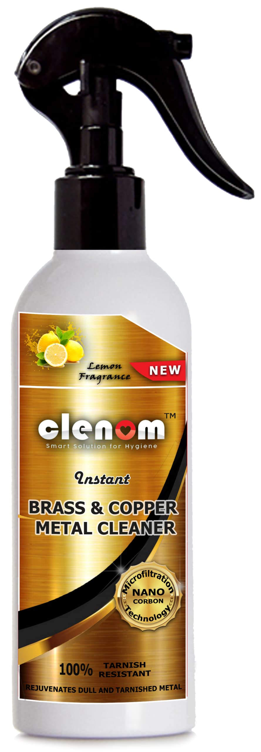 Clenom Instant Brass & Copper Cleaner Spray - 210ml Metal Polish for Chrome, Bronze, Gold, Nickel & Stainless Steel | Fast-Acting Liquid Cleaner & Restorer | Perfect for Jewelry, Antiques, Fixtures & Kitchenware
