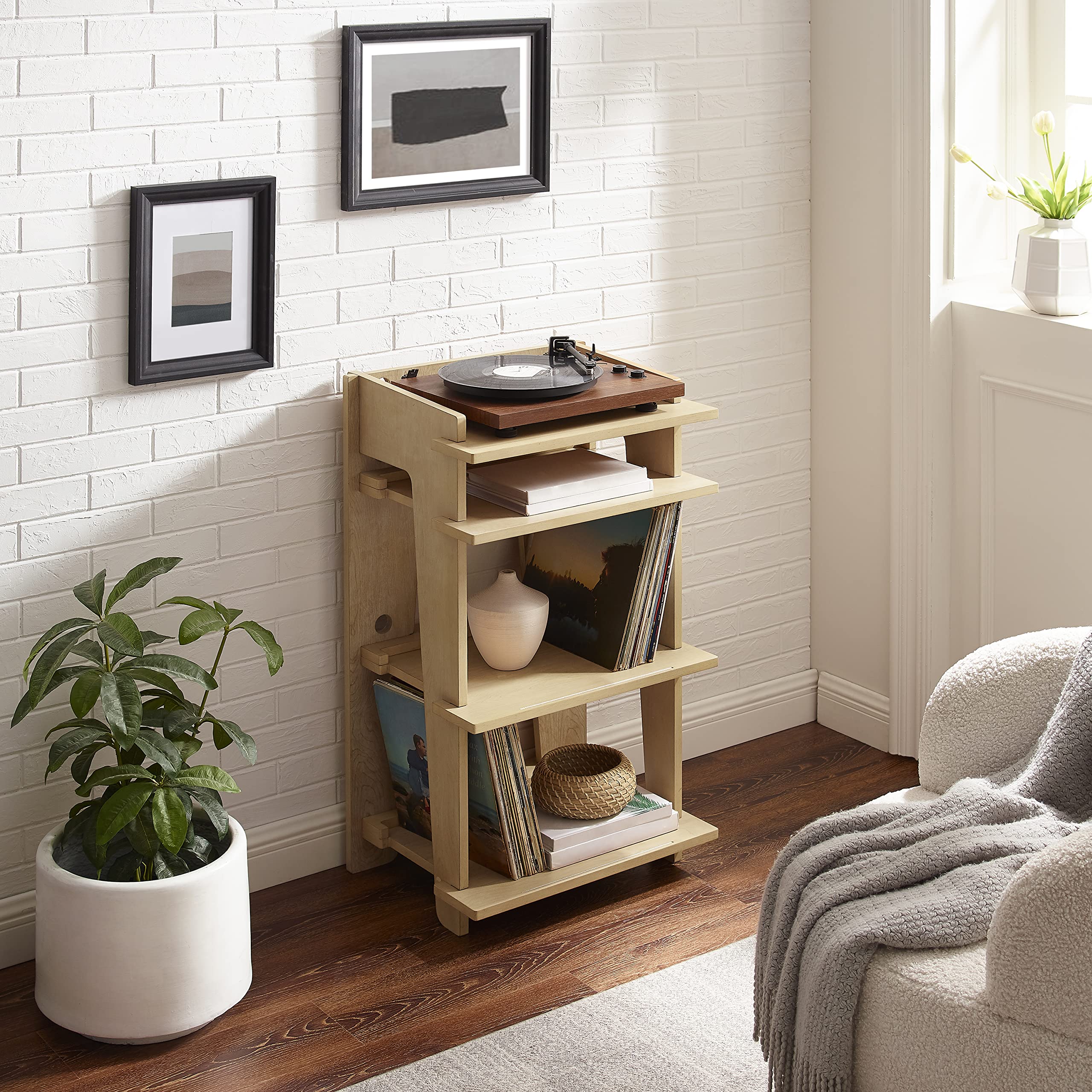 Crosley Furniture Soho Vinyl Record Player Stand with Storage - Modern Media Console for Home Organization in Natural Wood Finish - Perfect for Living Room, Bedroom & Home Theater Setup