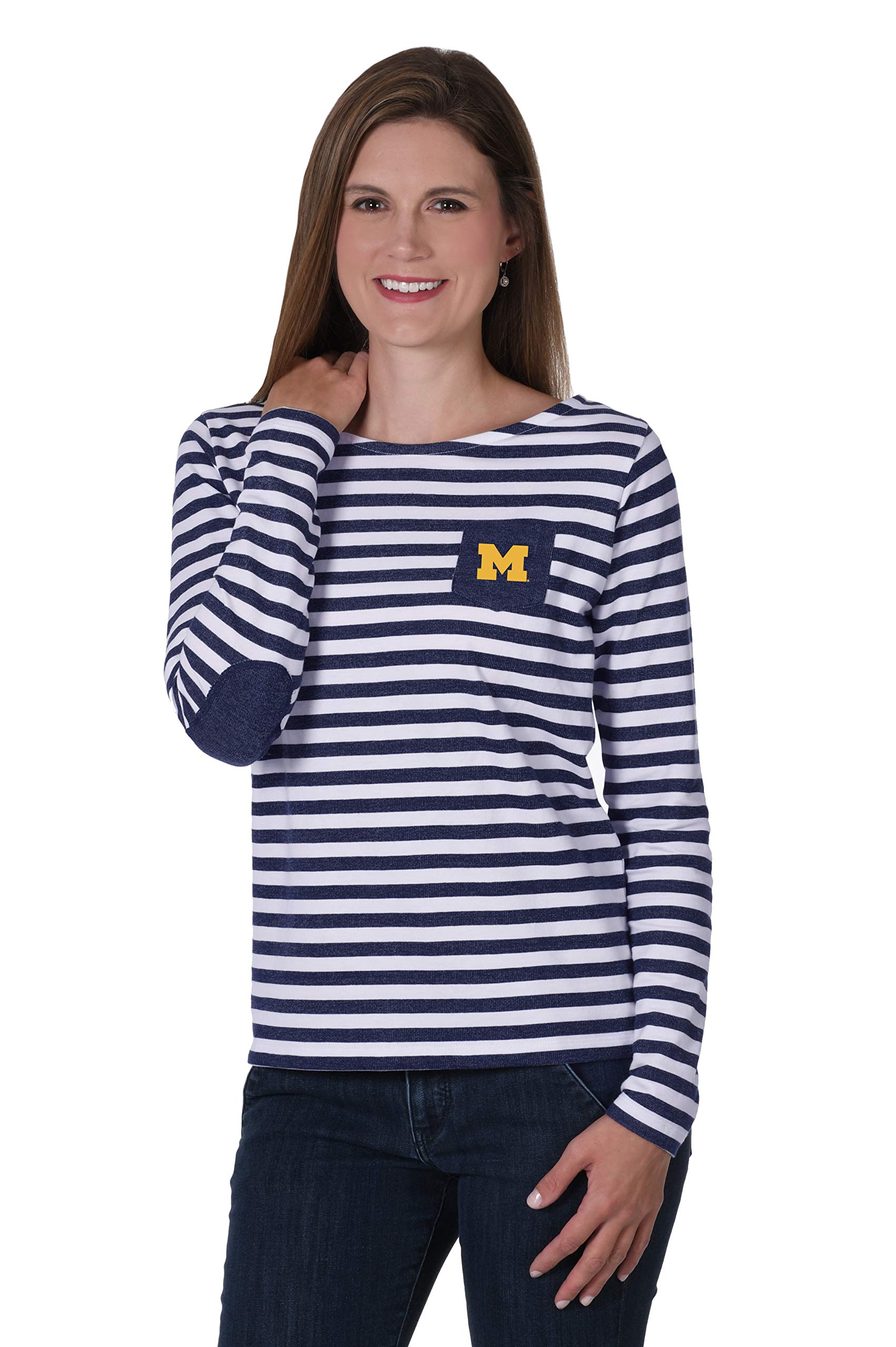 UG Apparel NCAA Women's Elbow Patch French Terry Top - Stylish & Comfortable Long Sleeve Shirt for College Fans, Game Day Outfits & Casual Wear