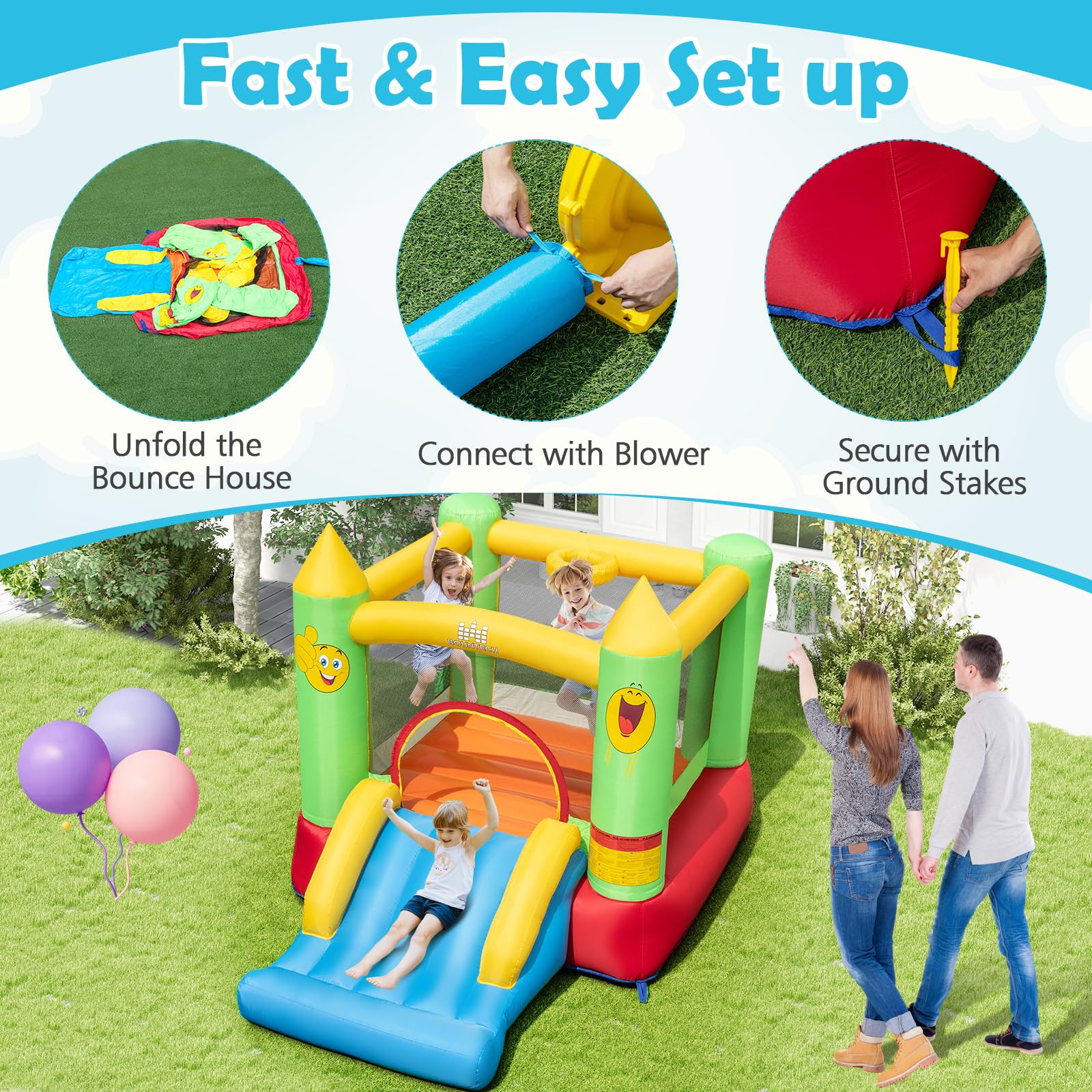 **BOUNTECH Inflatable Bounce House for Kids 3-6 Years - Heavy Duty Jumping Area & Slide - Indoor & Outdoor Mini Bouncy Castle for Toddler Boys & Girls - Perfect for Birthday Parties, Backyard Fun & Family Gatherings**