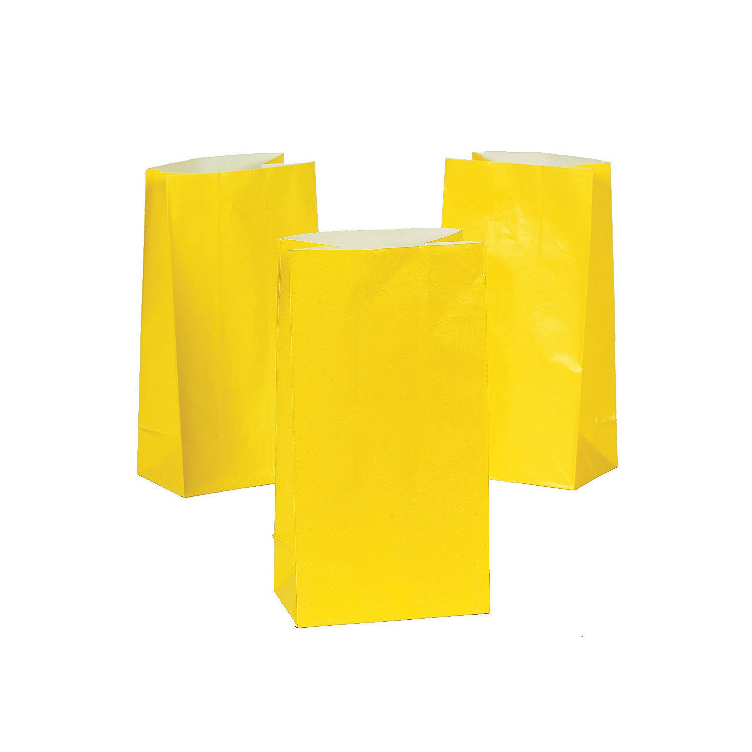 Fun Express Yellow Paper Party Bags - 12 Pack of Small Treat Bags for Birthday Favors, Halloween Candy, Christmas Gifts & Party Supplies - Perfect for Goodie Bags, School Events & Celebration Decorations