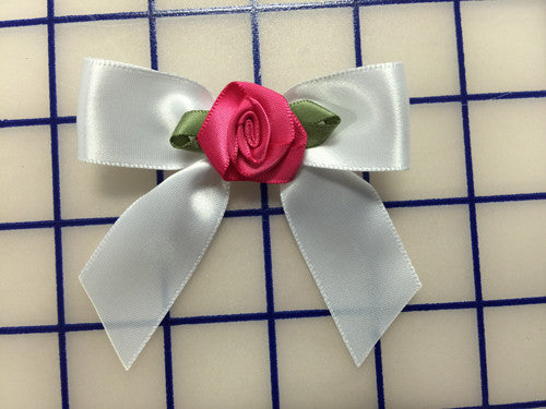 3 Pack White Satin Bow with Hot Pink Rosette Applique - Elegant Hair Accessories for Weddings, Parties & Special Occasions