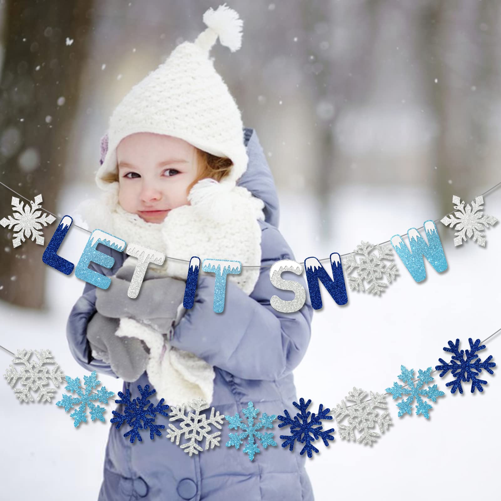 Let It Snow Banner with Snowflake Garland - Christmas Winter Party Decorations for Home, Office & Holiday Events - Perfect for Fireplace, Wall & Door Decor