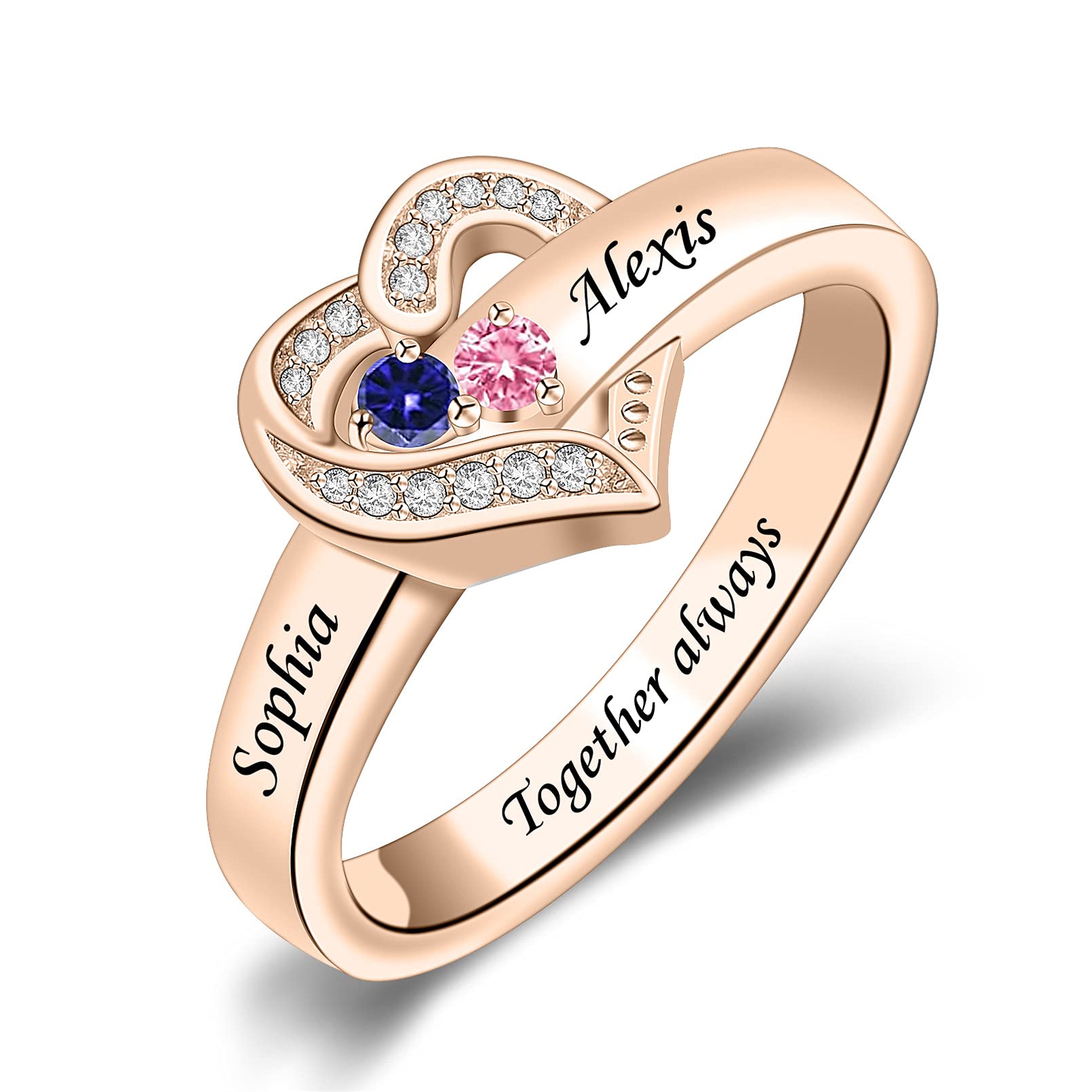 MissNaNa Personalized Mother's Rings with Simulated Birthstones - Custom Engraved 1-8 Family Names - Heart Shaped Mother's Day Jewelry Gifts for Women - Perfect for Anniversaries, Birthdays & Special Occasions