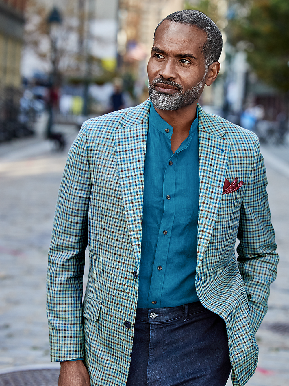 Premium Wool Blend Check Notch Lapel Sport Coat for Men - Blue & Burgundy Plaid Blazer | Business Casual, Office Wear & Wedding Attire