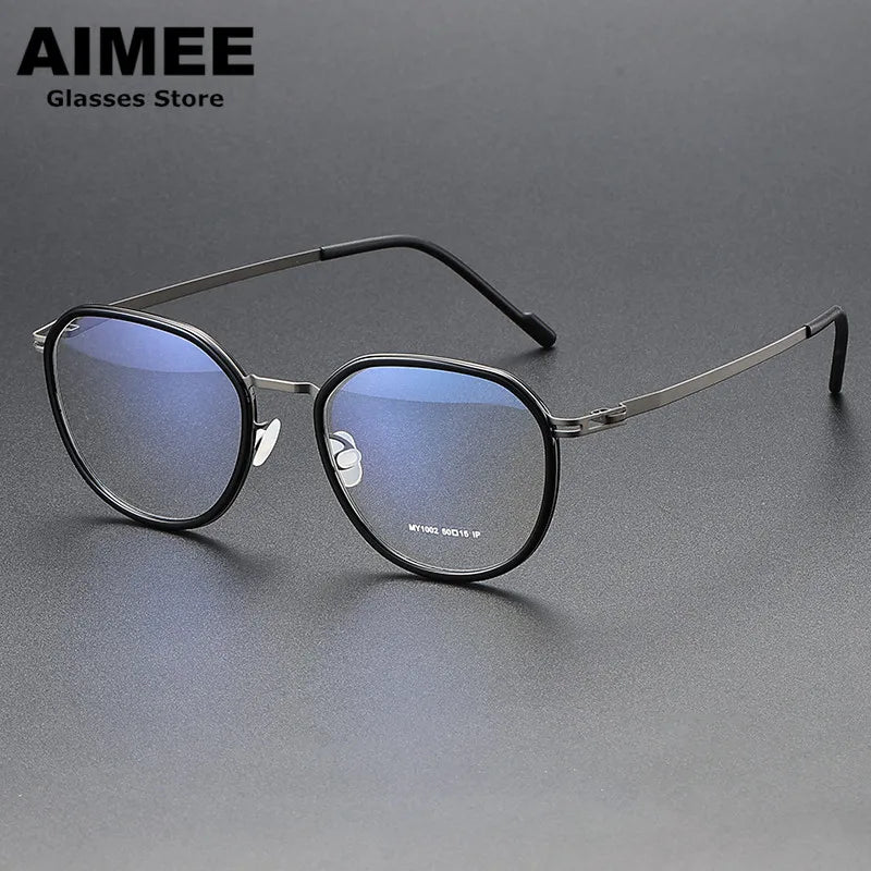 Aimee Unisex Full Rim Oval Square Acetate Steel Eyeglasses Frame 1002 - Stylish & Durable for Work, Reading & Fashion Accessories