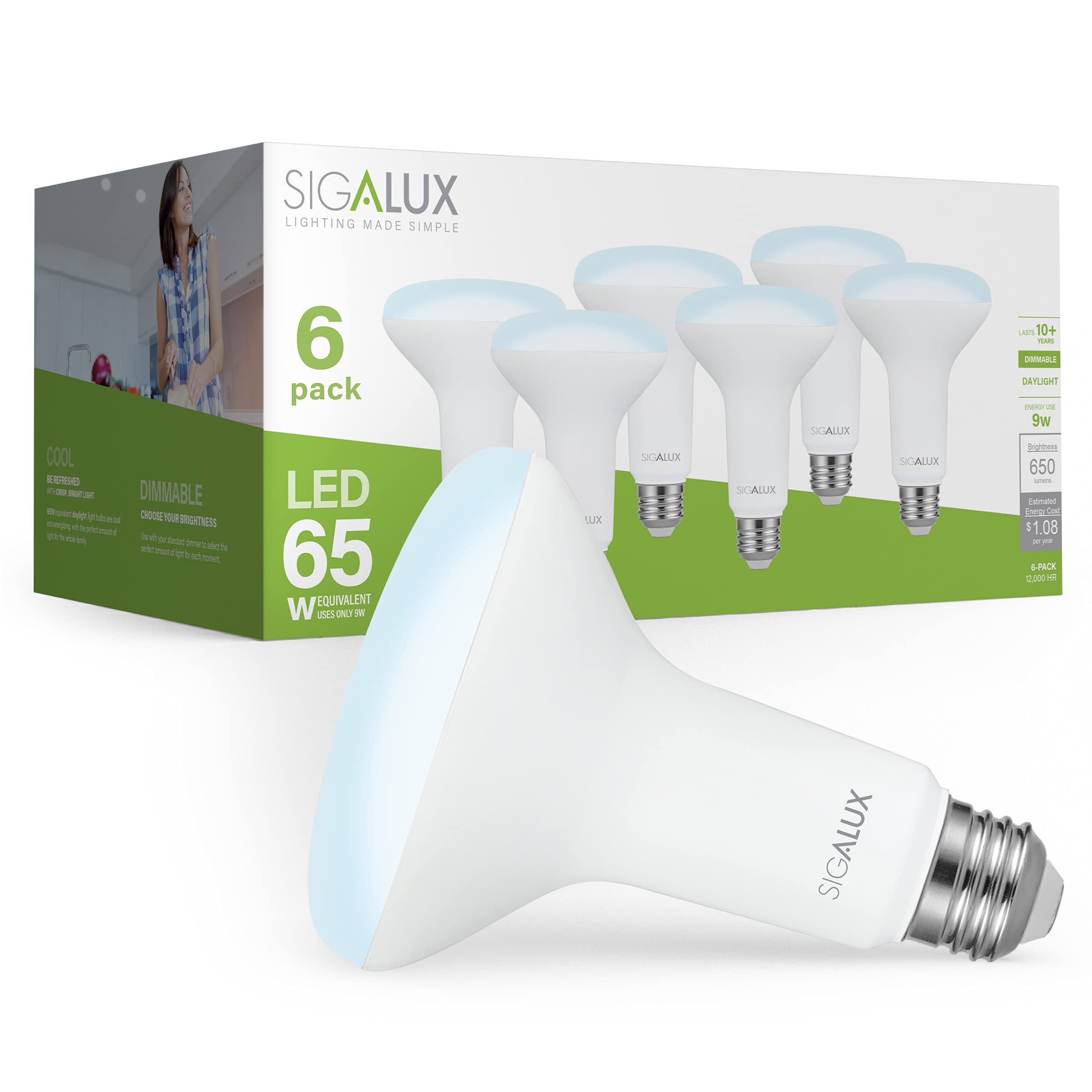 Sigalux BR30 LED Bulb 6 Pack - 65W Equivalent, Dimmable Recessed Light Bulb 650LM 5000K Daylight, E26 Base UL Listed - Perfect for Indoor Lighting, Kitchens, Living Rooms & Commercial Spaces