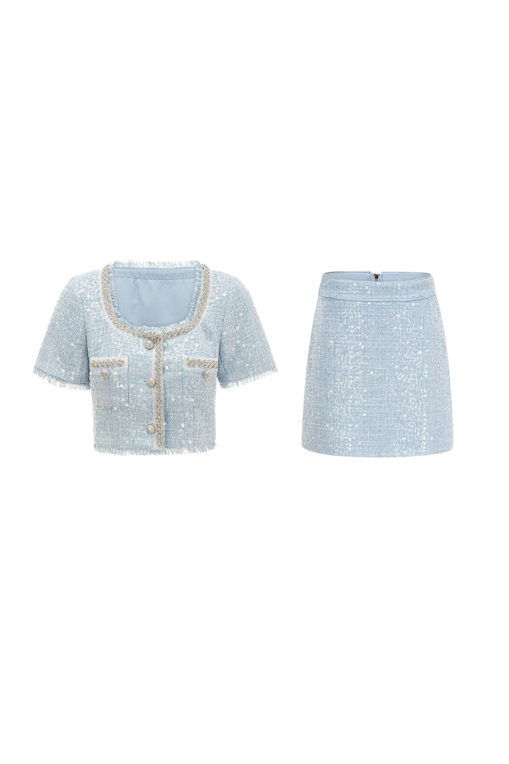Carlina Embellished Tweed Top & Skirt Matching Set | Women's Elegant Outfit for Work, Party & Special Occasions