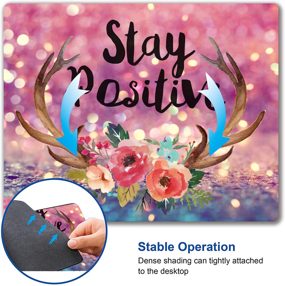 Stay Positive Inspirational Quote Mouse Pad - Purple Glitter Non-Slip Rubber Base Square Waterproof Office Desk Pad for Laptop & Computer, 9.5x7.9 Inches (Perfect for Work, Gaming & Home Office Use)
