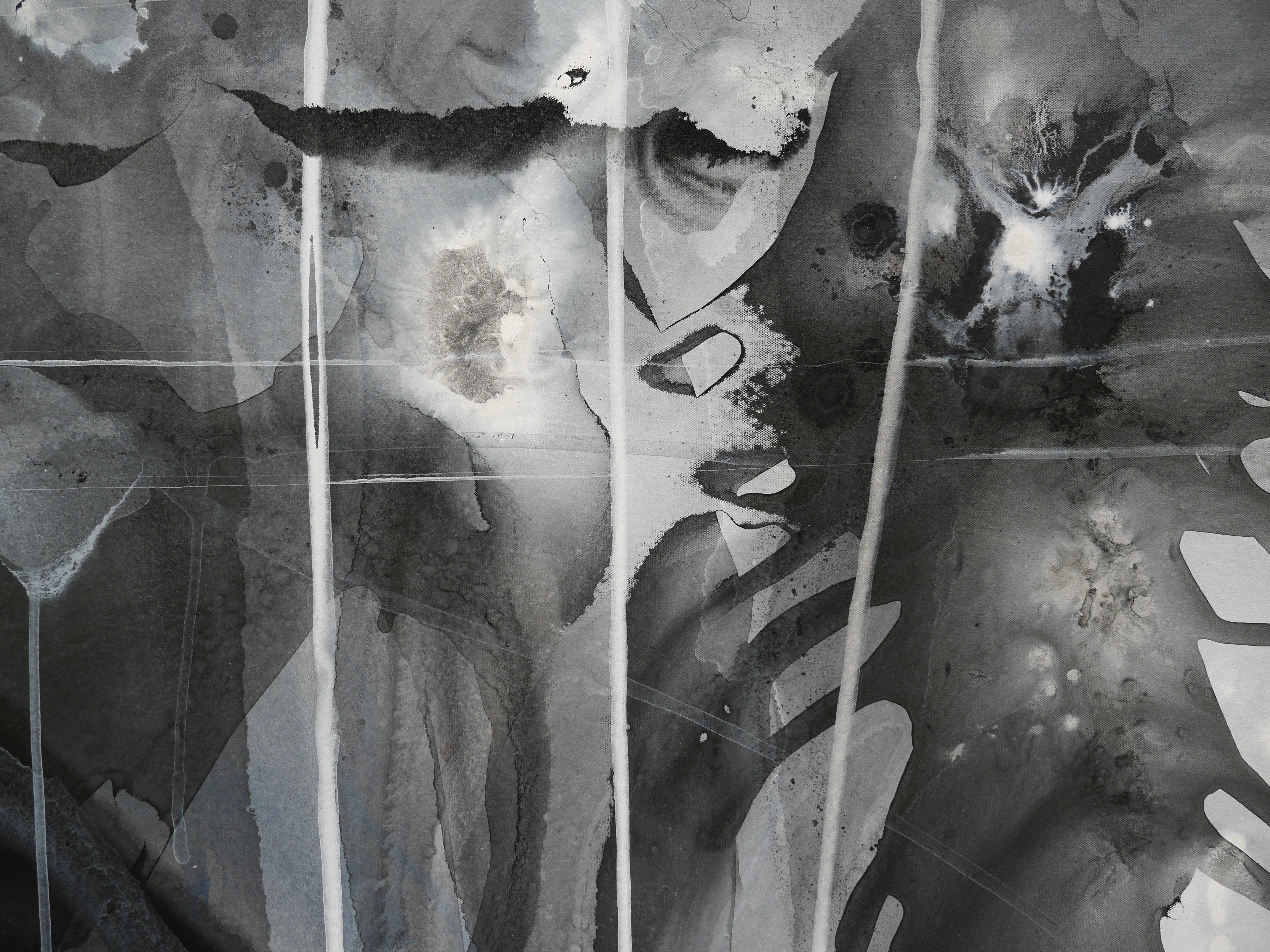 Abstract Greyscale Blended Ink Painting 240cm x 100cm - Modern Wall Art for Living Room, Bedroom & Office Decor
