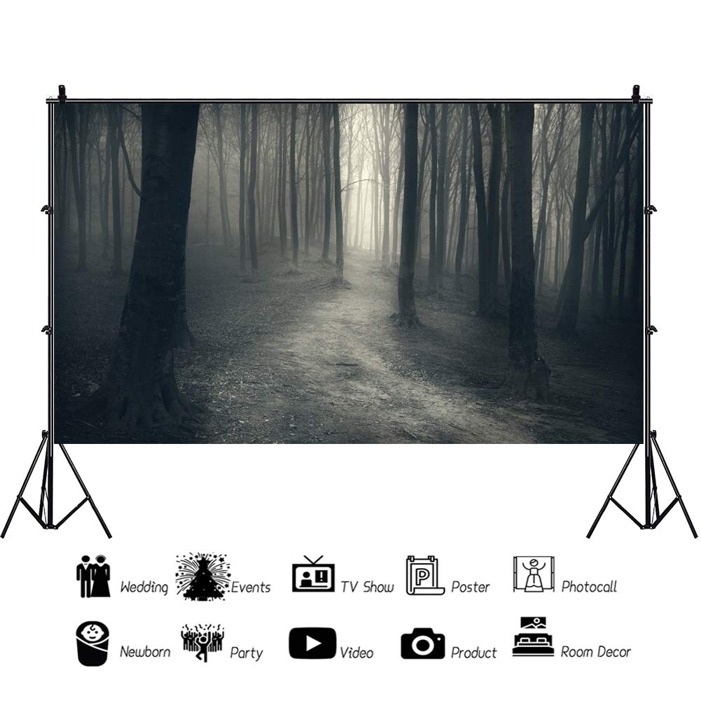 Laeacco 20x10ft Misty Dark Forest Halloween Photography Backdrop - Gothic Woods Scene for Vampire, Witch & Wizard Portraits - Perfect for Spooky Party Decor, Magic Themed Events & Ghost Photo Props
