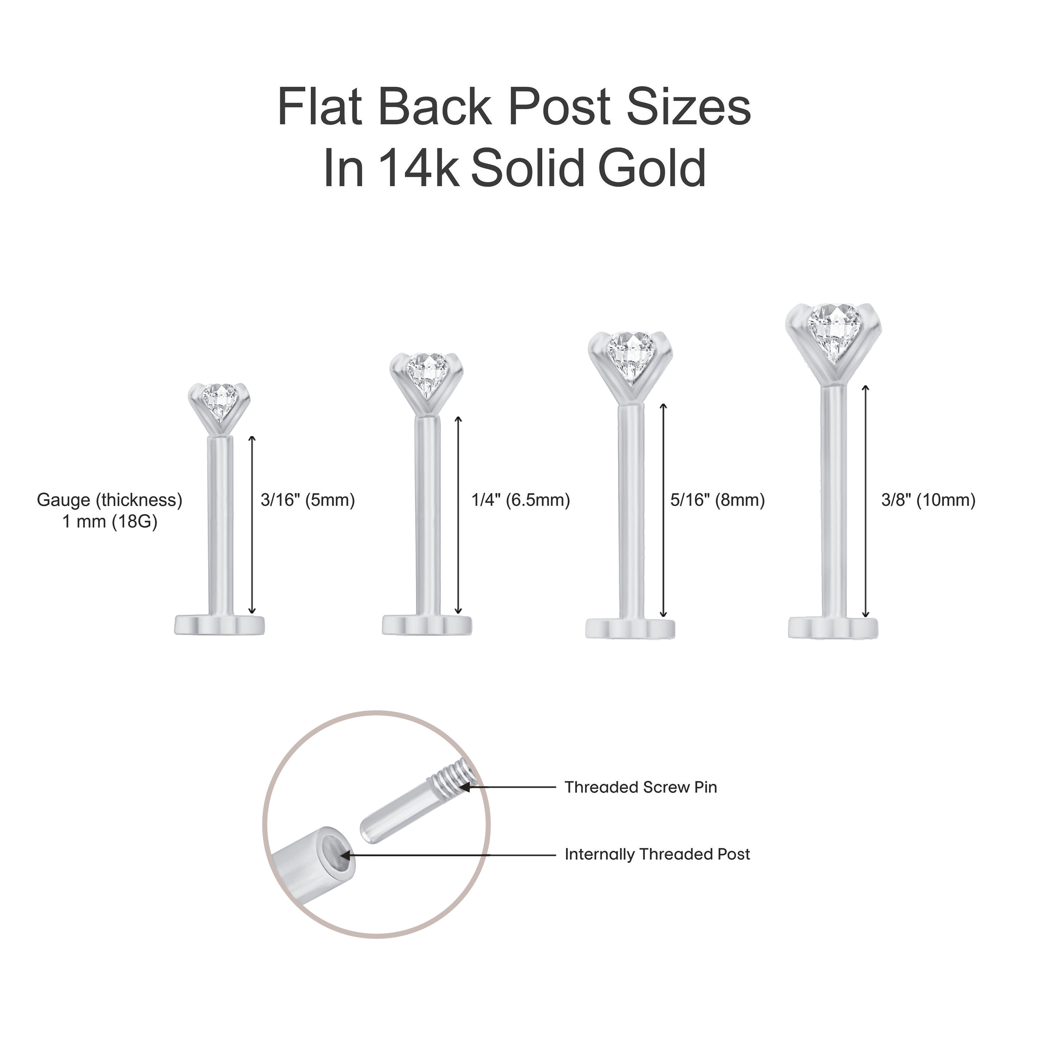 14K White Gold Gemstone Flat Back Stud Earrings - Dainty Bezel Set Jewelry for Everyday Wear & Special Occasions