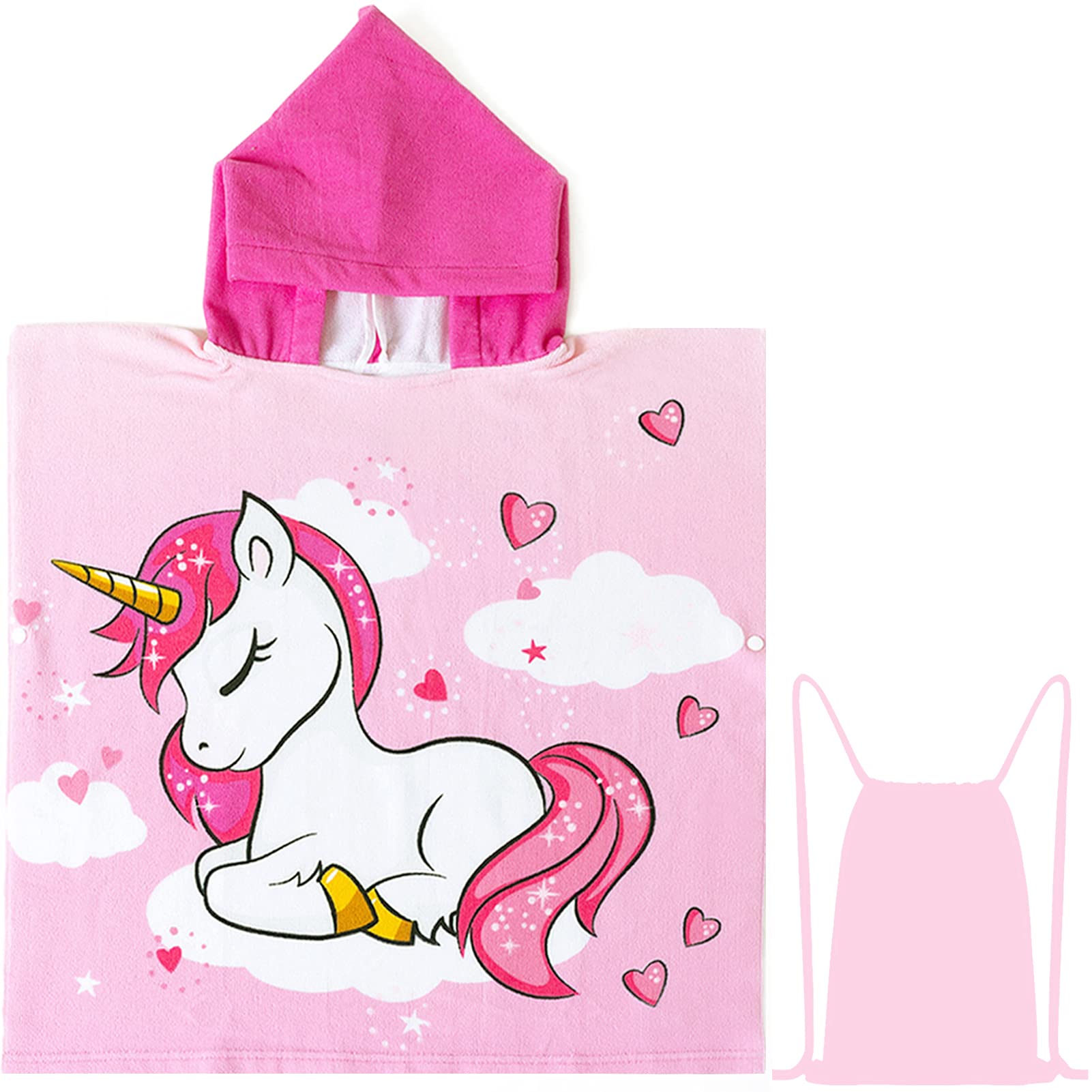NovForth Kids Unicorn Hooded Beach Towel for Boys & Girls, Soft Toddler Bath Wrap, Quick-Dry Pool Towel with Hood, Perfect for Swimming, Beach, and Bath Time