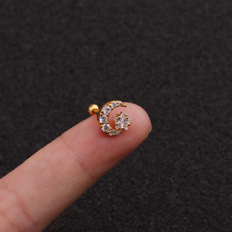 20G Cartilage Tiny Stud Earrings - Moon and Star Earrings for Women | HSPJ1950 | Perfect for Daily Wear, Gifts, and Special Occasions
