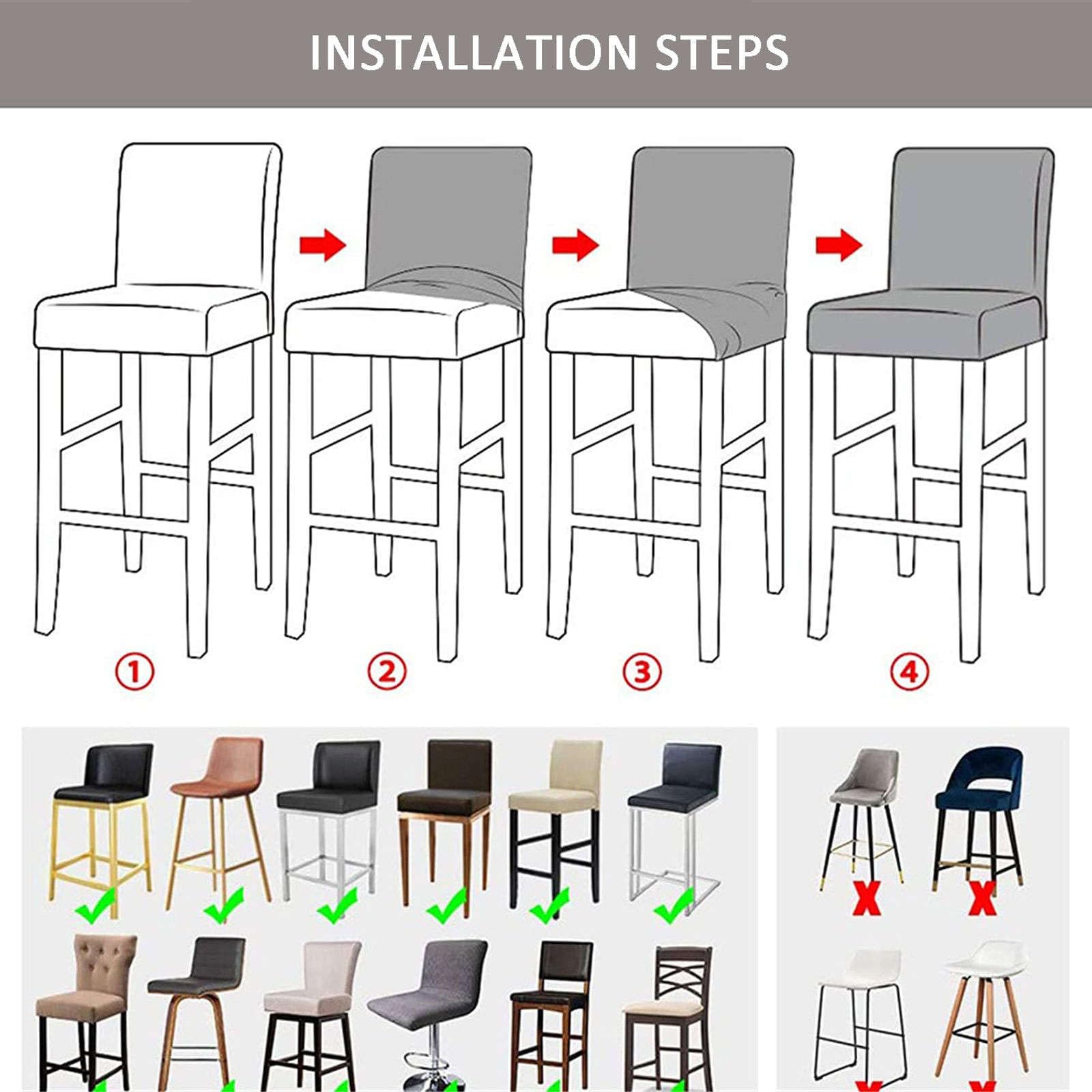 Stretchable Plaid Bar Stool Covers Set of 6 - Elastic Dining Chair Slipcovers, Washable & Removable Seat Covers for Short Back Chairs (Yellow) - Perfect for Kitchen, Bar, Pub & Dining Room Furniture Protection