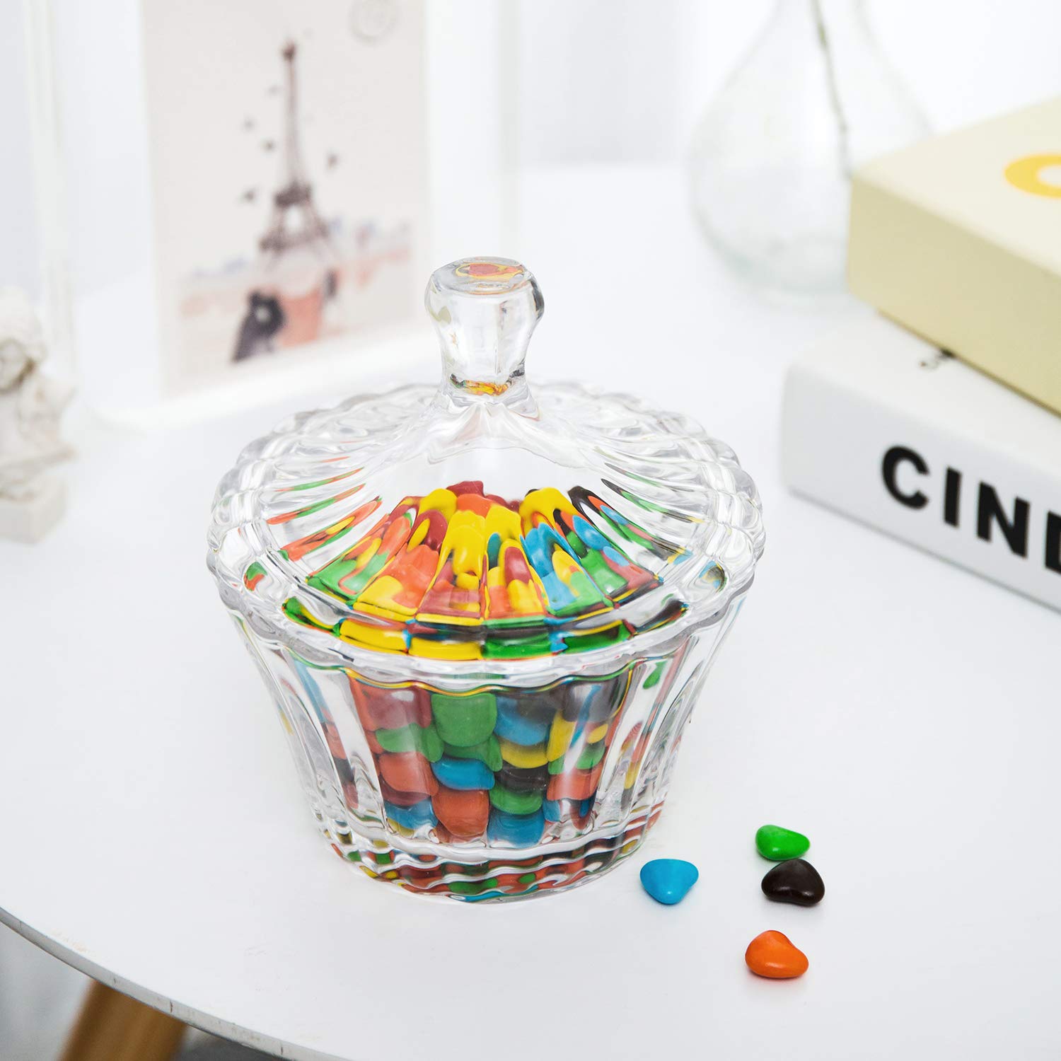 Elegant Clear Glass Candy Dish with Lid - Diamond Star Design for Candy Buffet, Party Decor & Gift Storage - Perfect for Weddings, Baby Showers & Holiday Treats