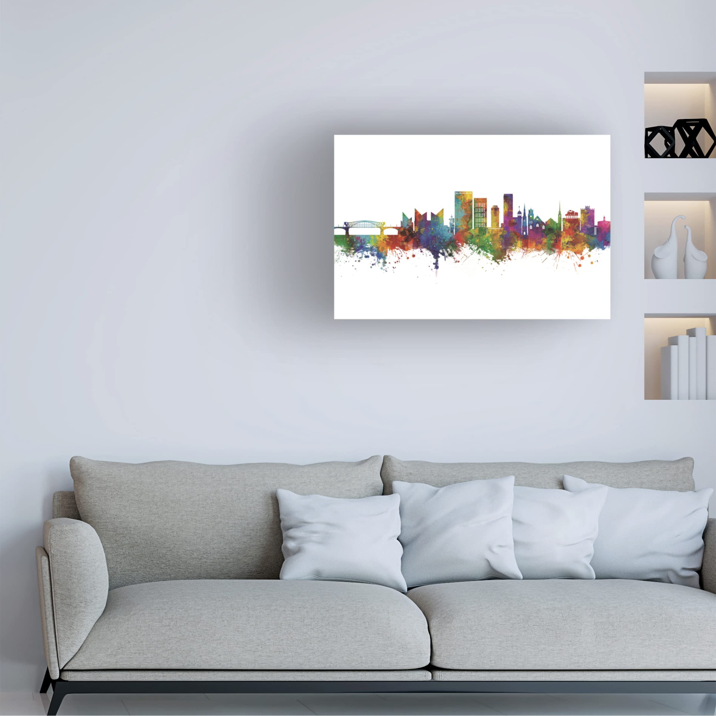 Michael Tompsett 'Chattanooga Tennessee Skyline' Canvas Wall Art Print - Modern Cityscape Painting for Living Room, Office & Home Decor