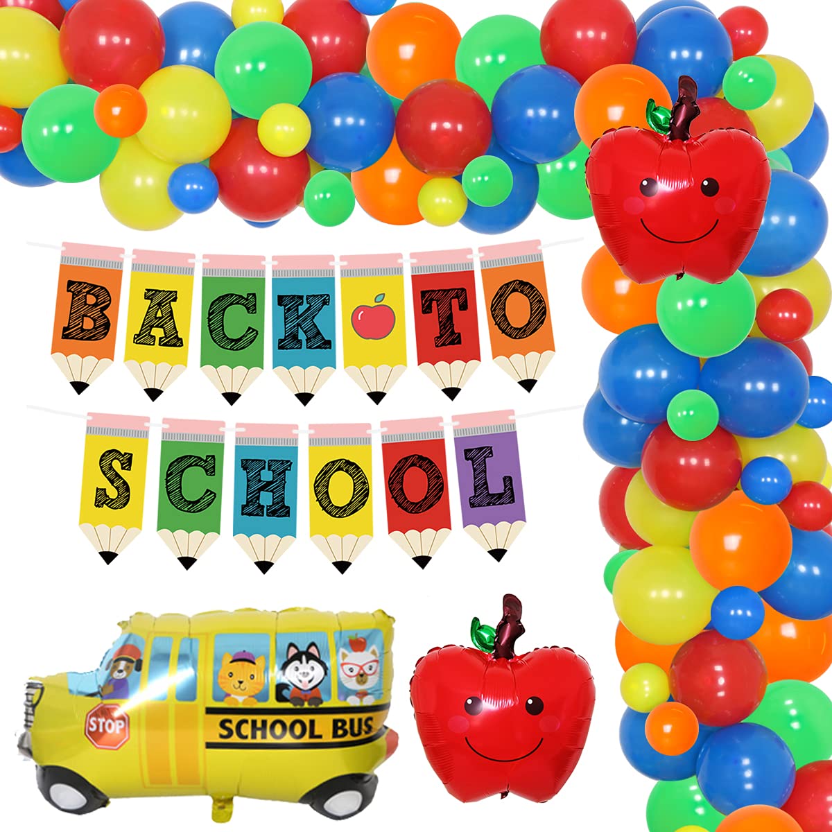 Back to School Party Decorations Kit - First Day of School Balloon Garland, School Bus & Red Apple Foil Balloons - Perfect for Classroom Decor, Welcome Back Bulletin Boards & Photo Booth Backdrops