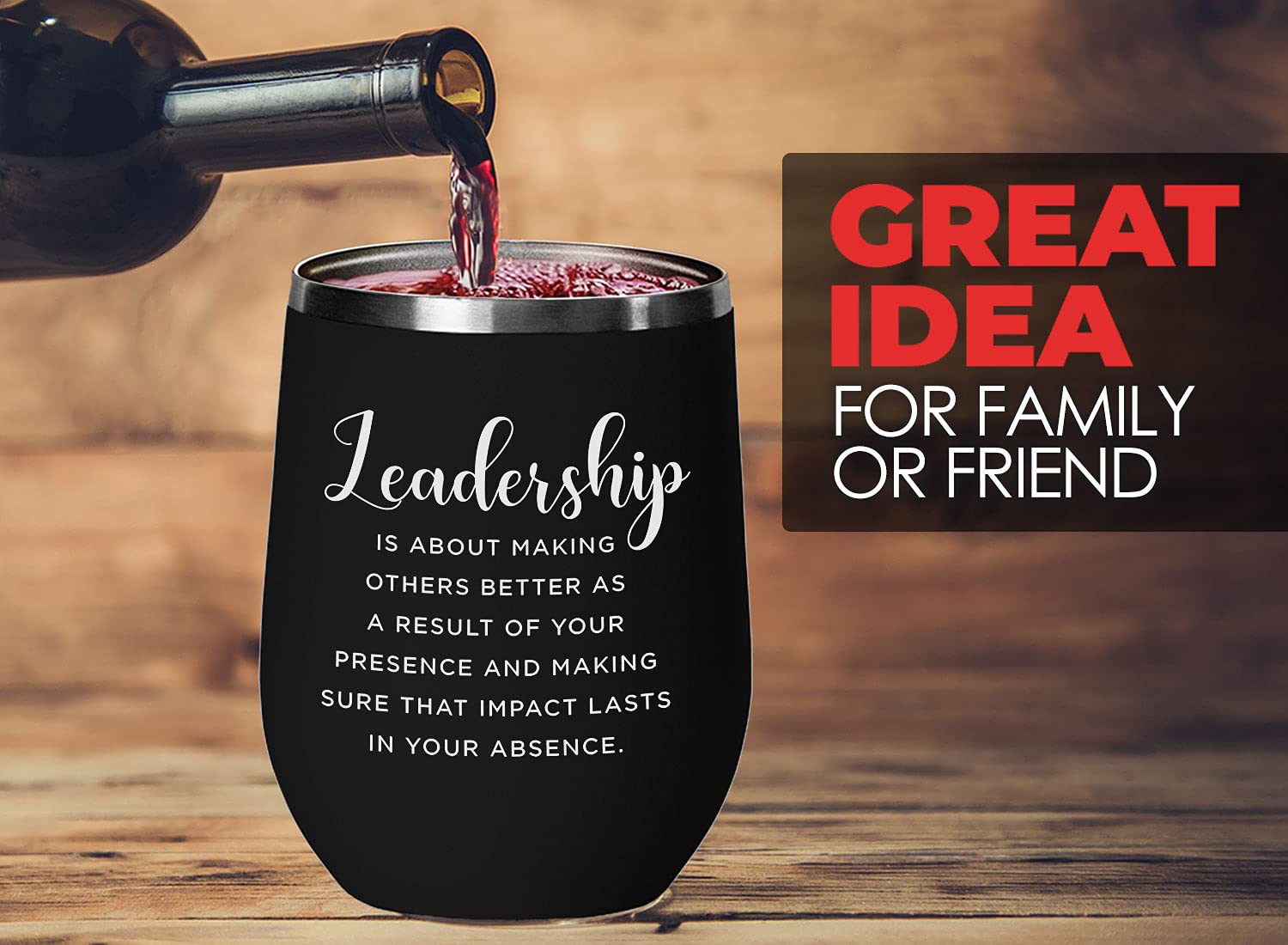 12 Oz Inspirational Black Wine Tumbler with Leadership Quote - Perfect for Office Gifts, Motivational Drinkware & Corporate Events