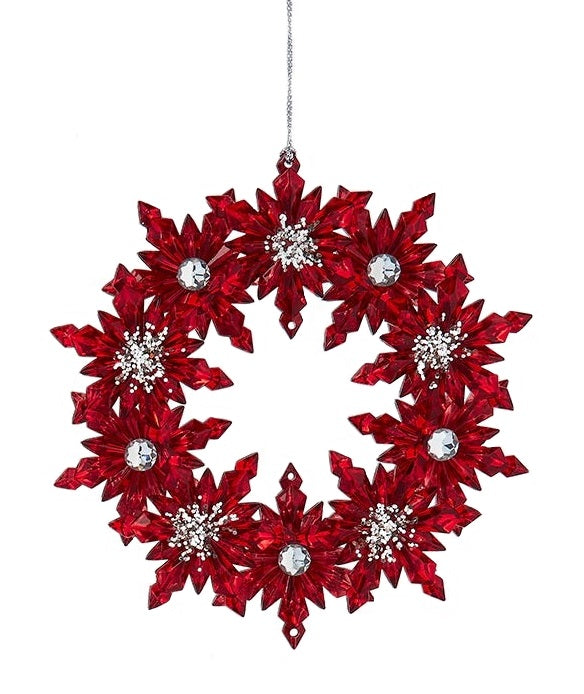 5.3 Inch Red and Silver Christmas Wreath Ornament - Holiday Home Decor for Tree, Mantel & Front Door Decoration