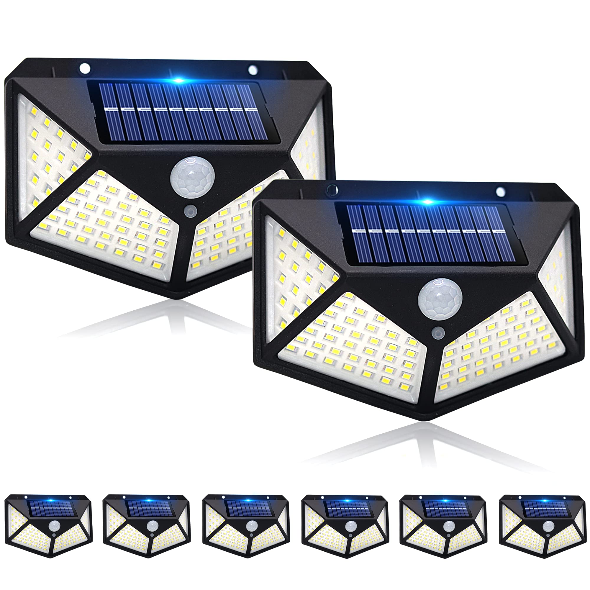 8 Pack Ceena Outdoor Solar Wall Lights - 100 LEDs with Reflector, 270° Wide Angle, IP65 Waterproof, Motion Sensor Security Lights for Exterior Wall, Patio, Yard, Garage, Deck, Garden - Perfect for Nighttime Safety and Landscape Lighting