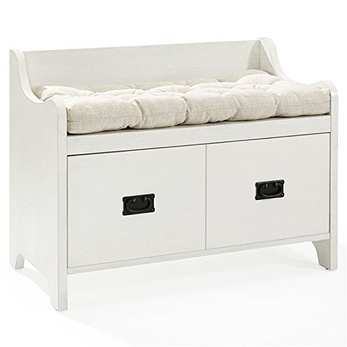 Pemberly Row Distressed White Storage Entryway Bench - Perfect for Hallway, Mudroom & Entryway Organization