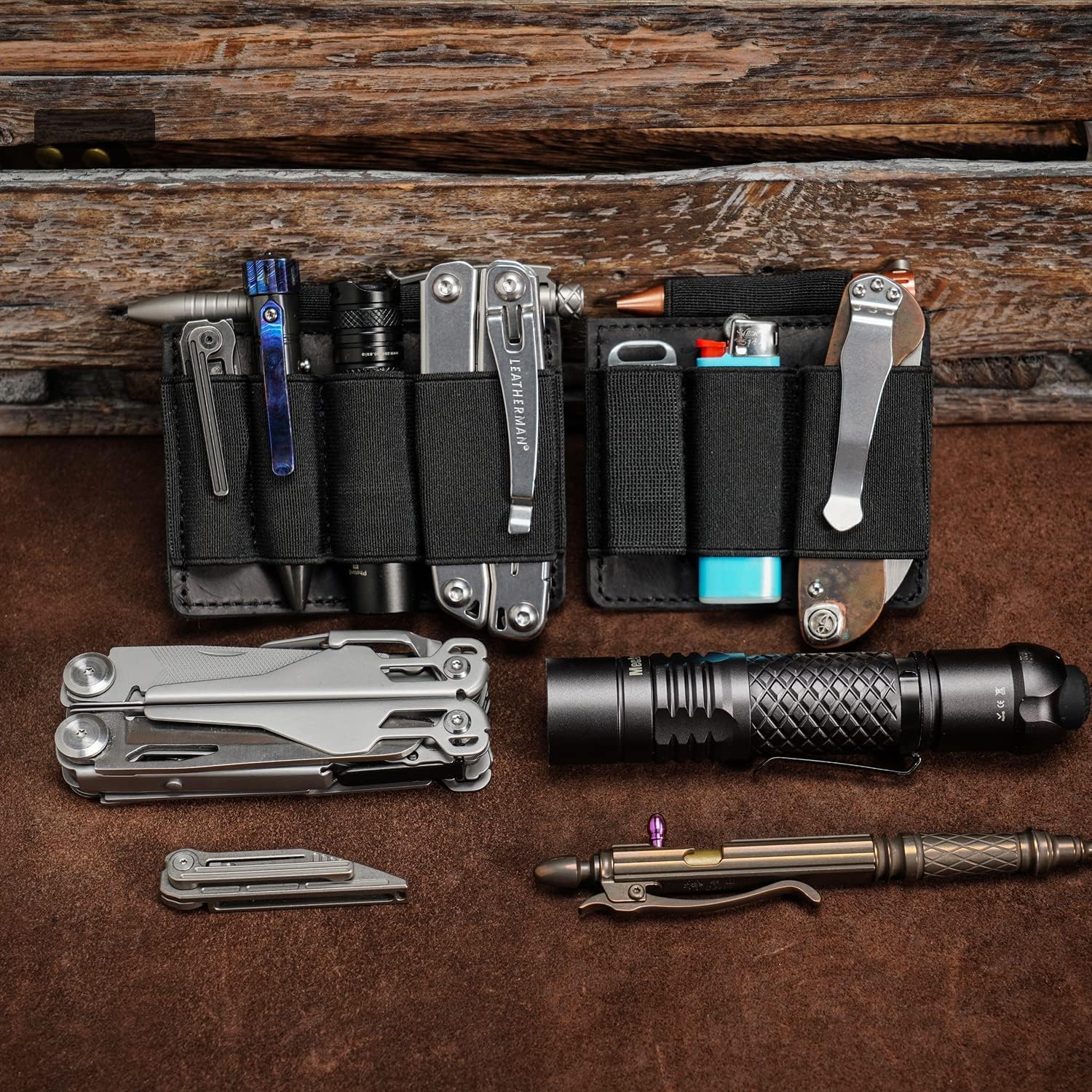 VIPERADE PL7 - EDC Elastic Organizer Patch with Hook & Loop, Leather Side EDC Holder for Pens & Flashlights, Tactical Gear for Everyday Carry Bag - Perfect for Hiking, Camping, and Outdoor Adventures