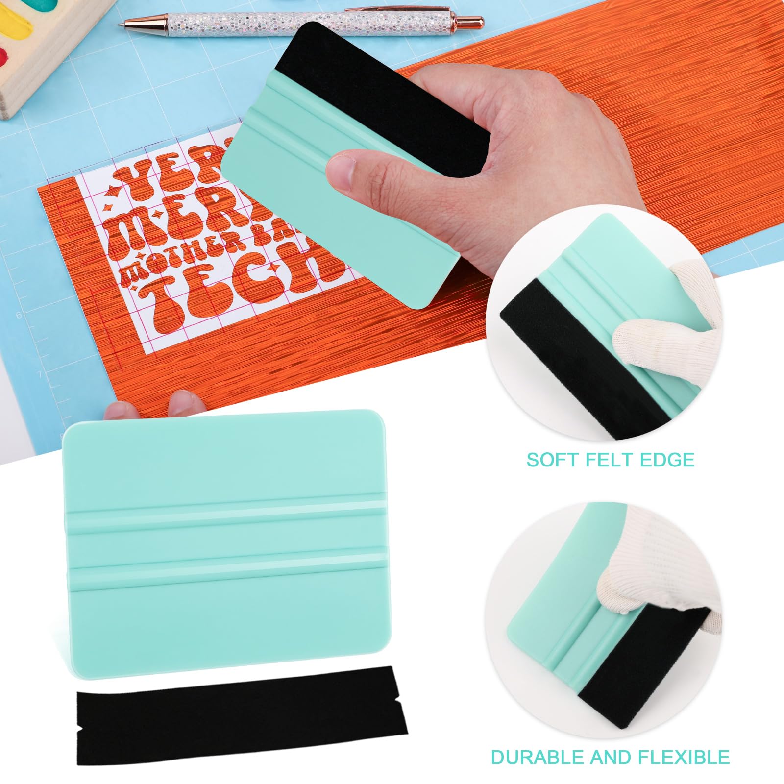 WRAPXPERT 2-Pack Vinyl Squeegee Tool Set - Pink & Teal Felt Scraper for Vinyl Application, Heat Transfer Vinyl, Decals & Stickers - Perfect for Cricut, Silhouette, HTV Projects & DIY Crafts