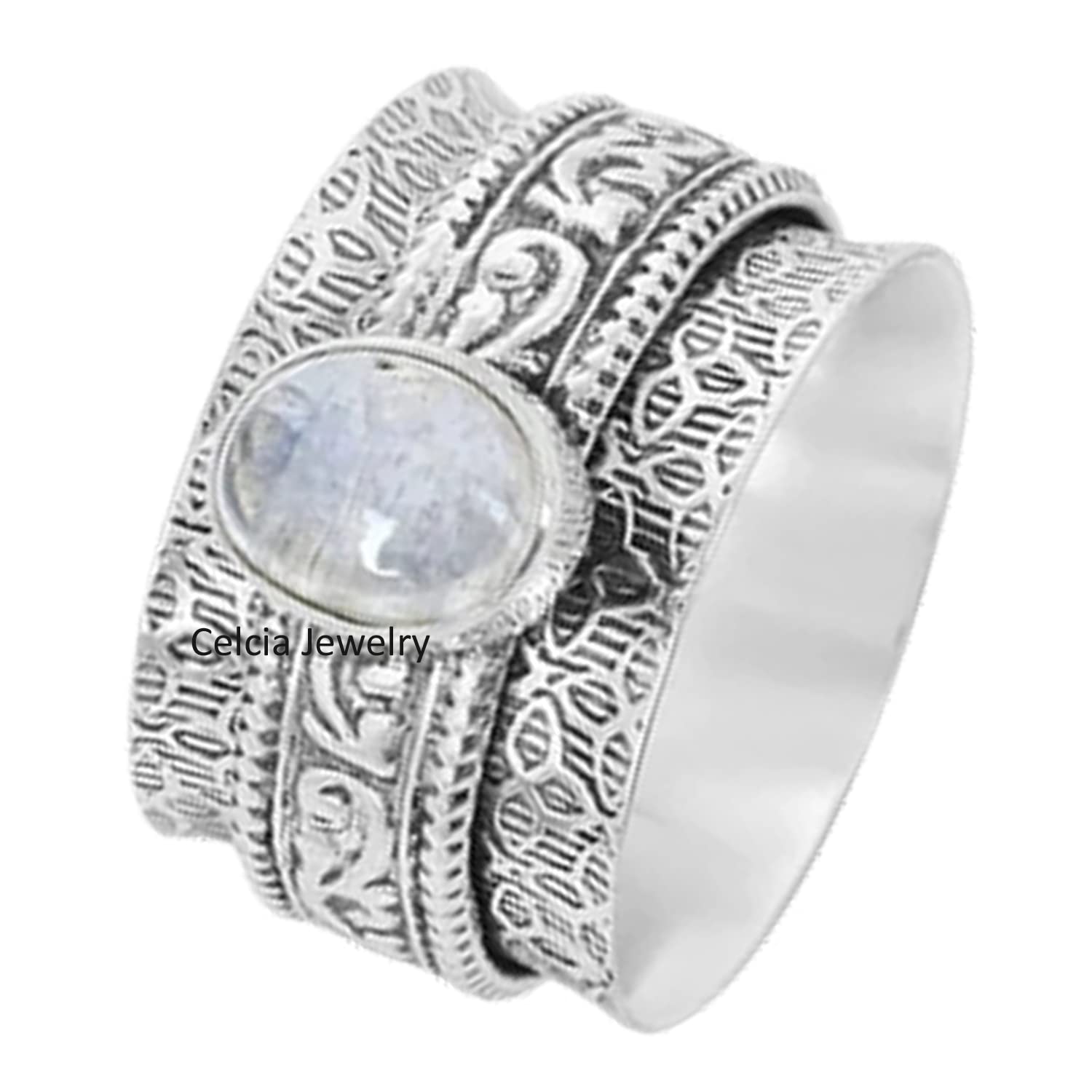 Rainbow Moonstone Spinner Ring - Delicate June Birthstone Jewelry for Anxiety Relief & Meditation | Unique Promise Statement Fidget Ring for Women | US Size 7 | Perfect for Stress Relief, Mindfulness Practice & Everyday Elegance