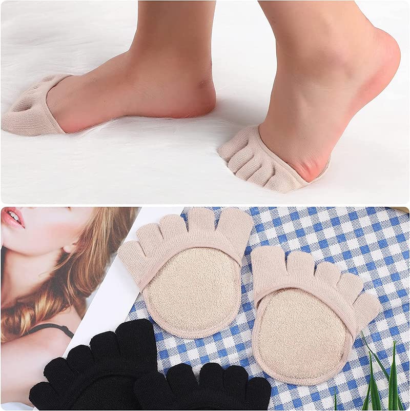 MEENIRA Women's Five Finger Toe Socks for High Heels - Half Forefoot No Show Socks with Arch Support for Foot Pain Relief - Breathable Low Cut Summer Socks for Workouts, Yoga & Daily Wear
