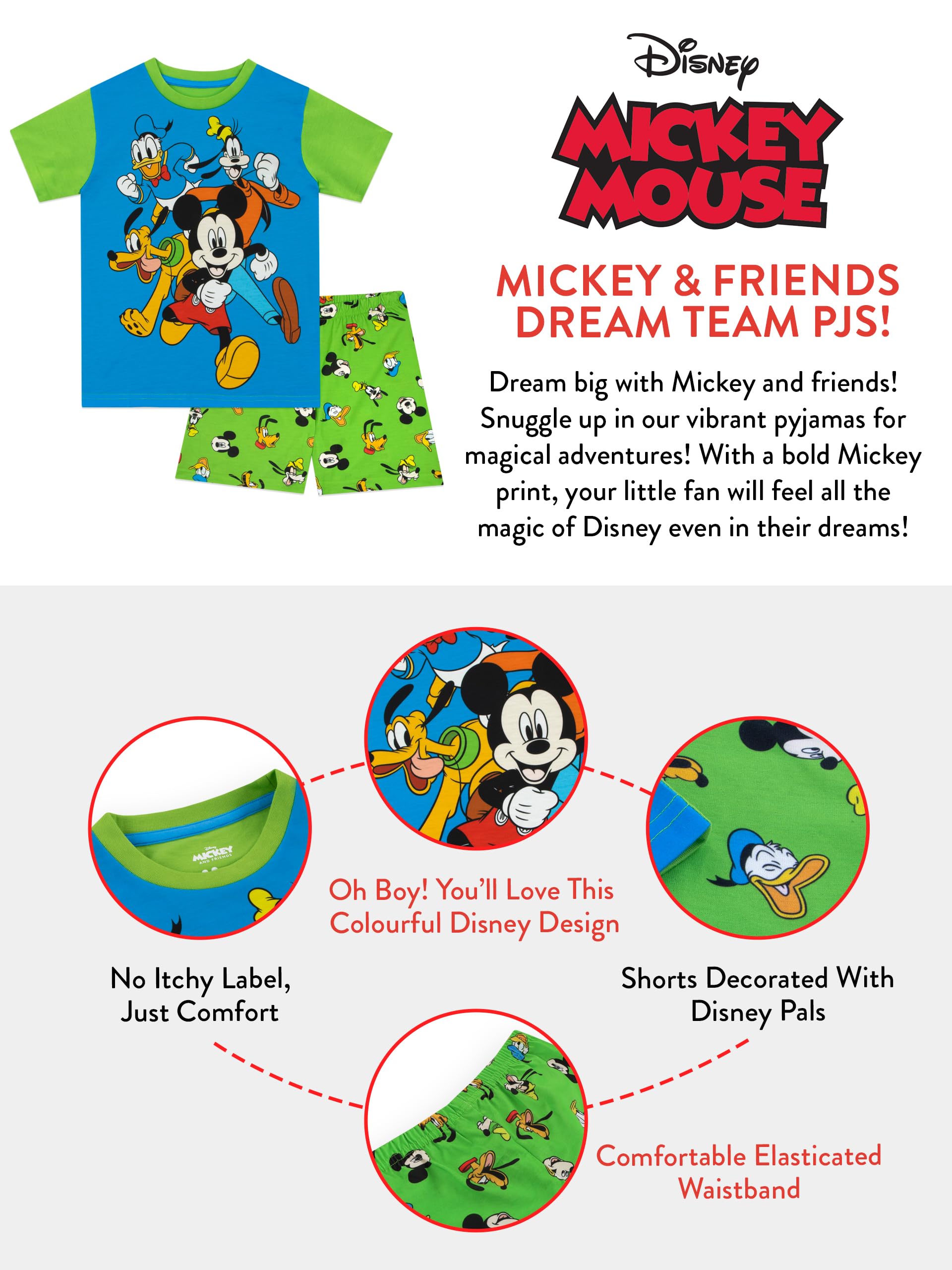 Disney Mickey Mouse Pajamas for Boys - Soft Cotton Summer Sleepwear Set (Sizes 18M-8) - Perfect for Bedtime, Lounging & Disney-Themed Parties