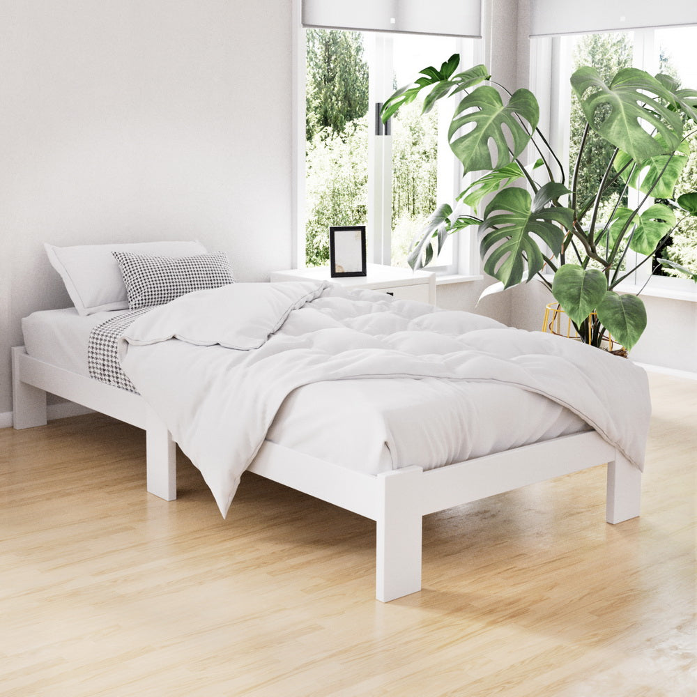 Fairy White Wooden Single Bed Frame - Solid Wood Twin Size Bed for Kids, Teens & Guest Rooms - Perfect for Bedrooms, Dorms & Small Spaces
