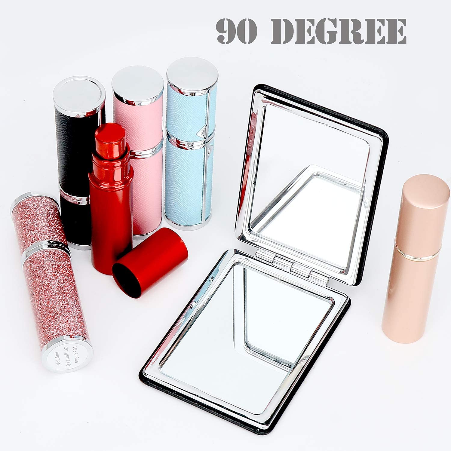 Kshavi Small Pocket Mirror with Magnifying Glass - Handheld Rectangular Makeup Mirror for Travel, Cosmetics & Precision Tasks (Portable Compact Mirror for Eyebrow Tweezing, Makeup Application & Jewelry Inspection)