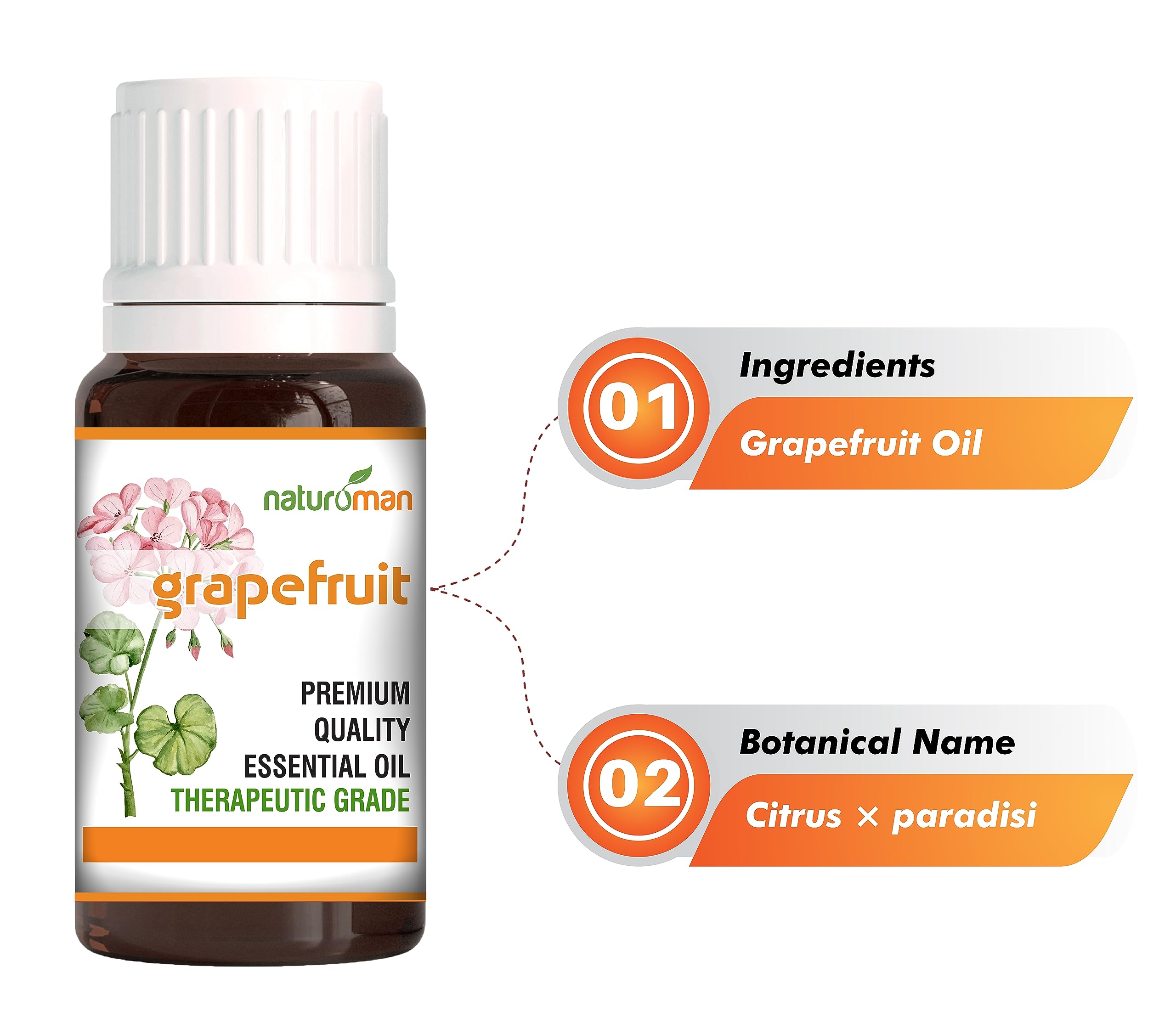 Naturoman 100% Pure Grapefruit Essential Oil for Skin, Hair & Body Care - Natural Aromatherapy Oil for Relaxation, Massage & Diffuser - Therapeutic Grade, 15ml (Pack of 1) | Perfect for Spa, Yoga & Home Wellness