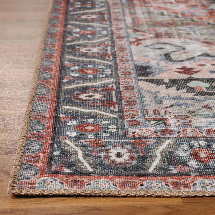 Handmade Rustic Medallion Border Area Rug - Non-Slip Indoor Runner for Living Room, Bedroom & Hallway - Boho Chic Home Decor