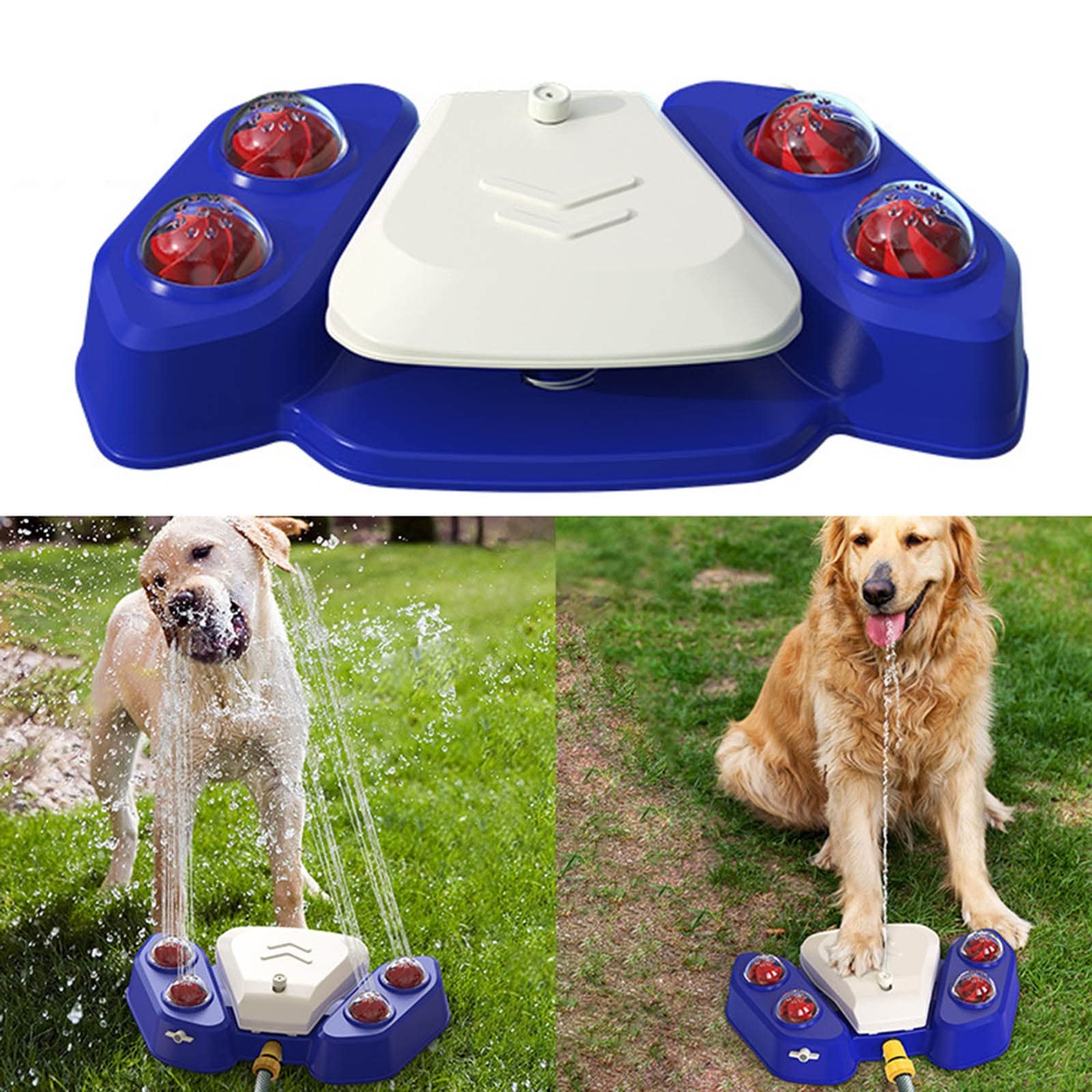 QJM Dog Water Fountain - Outdoor Pet Sprinkler Toy for Large & Small Dogs, Puppy Water Spray Bowl Alternative - Blue - Perfect for Backyard Play & Summer Cooling Fun