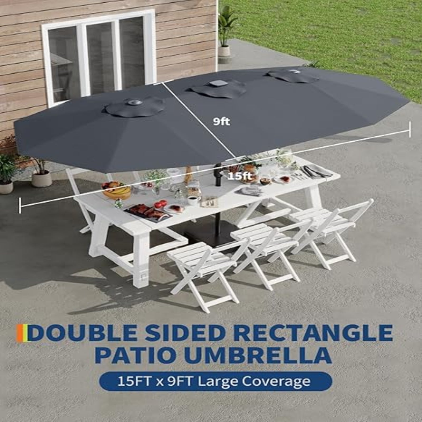 GARVEE 15-Foot Solar Powered Patio Umbrella with 36 LED Lights - Double Sided Design & Sturdy Cross Base - Perfect for Poolside, Deck, Backyard, Garden, Outdoor Dining - Light Grey Weather-Resistant Shade Canopy