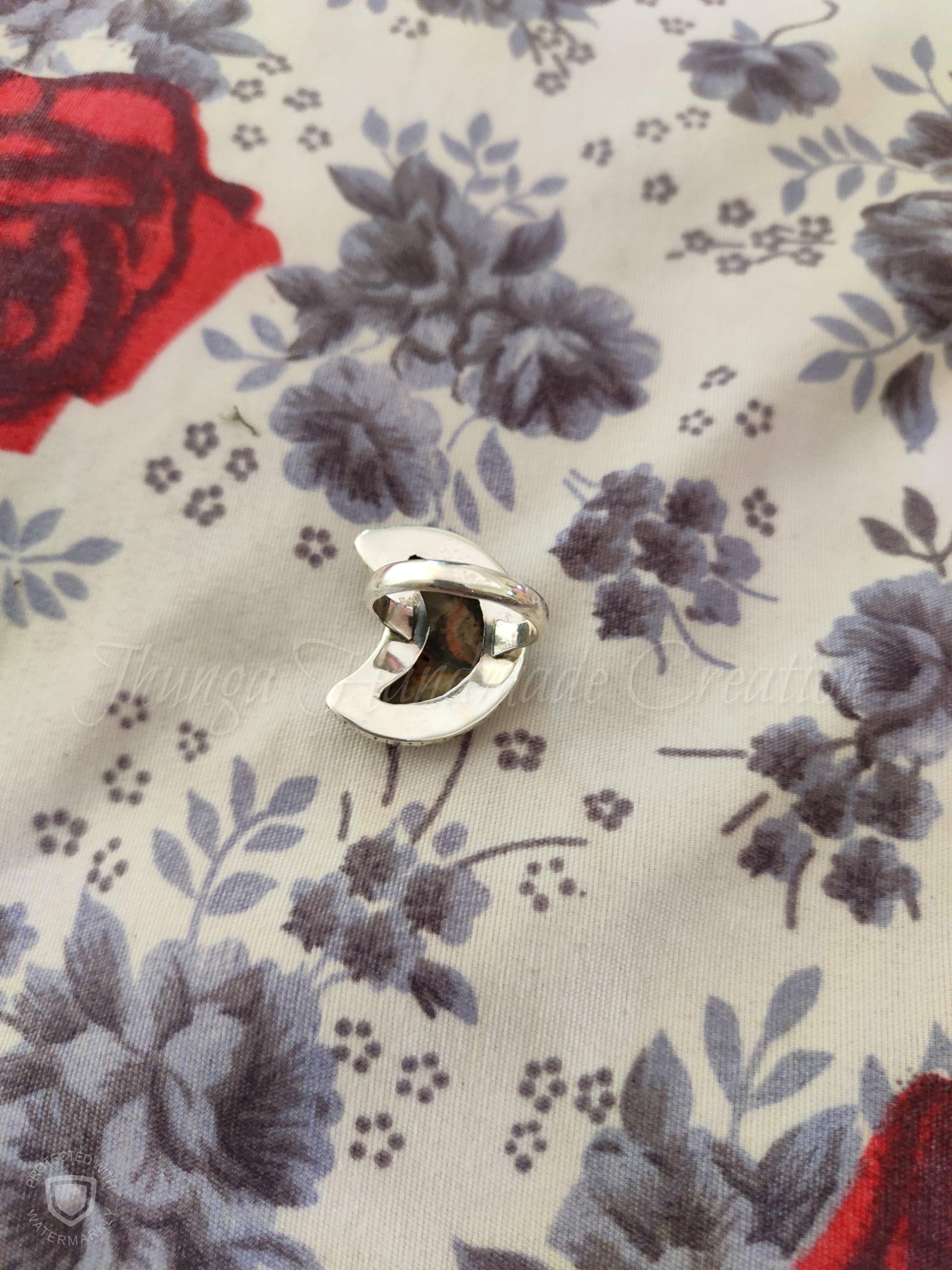 Bumble Bee Jasper Moon Shaped Sterling Silver Statement Ring – Boho, Gothic, September Birthstone Jewelry for Women | Unique Engagement, Promise Ring & Gift for Her – Perfect for Weddings, Anniversaries & Special Occasions