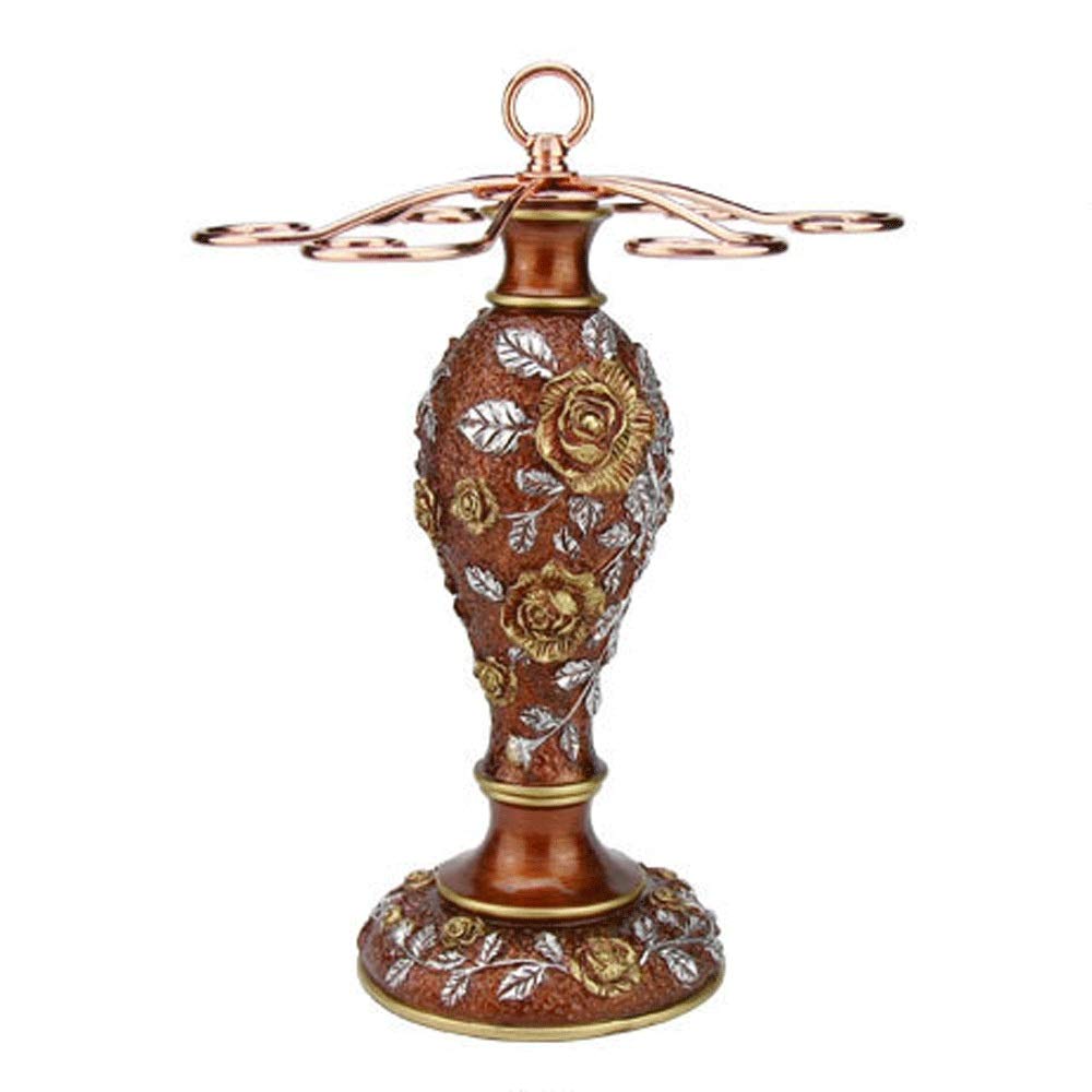European Style Carved Resin Stemware Rack - 6 Hook Wine Glass Holder & Drying Stand for Kitchen, Bar, or Dining Room - Durable & Practical Home Storage Solution (Bronze, 28x37.5cm)
