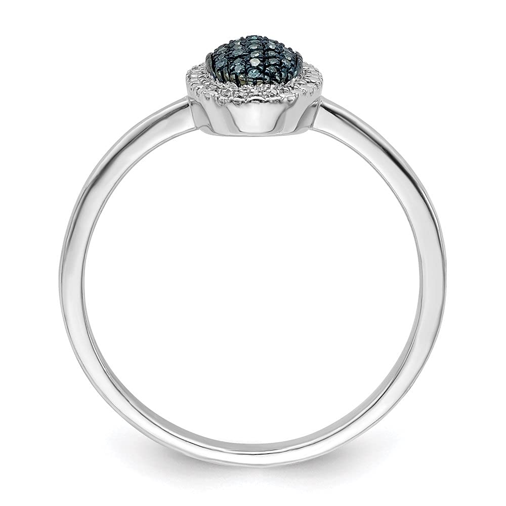 Diamond2Deal 925 Sterling Silver Blue & White Diamond Oval Ring (0.057 ct) - Elegant Wedding, Engagement & Anniversary Jewelry Gift for Women