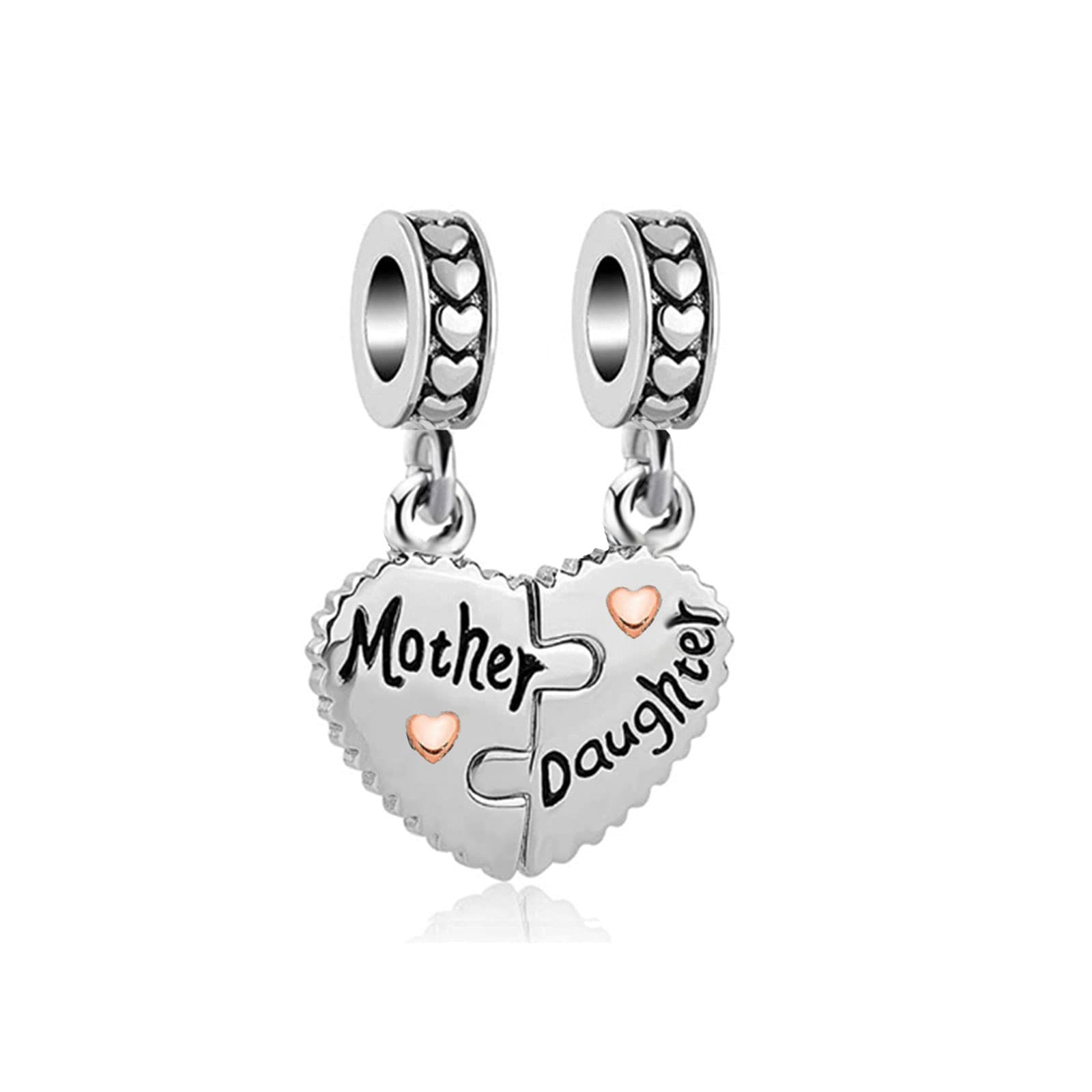 KunBead Mother Daughter Heart Charm - I Love You Beads for Bracelets & Necklaces - Perfect Birthday & Mother's Day Gift for Mom - Jewelry Making & Keepsake Scenes