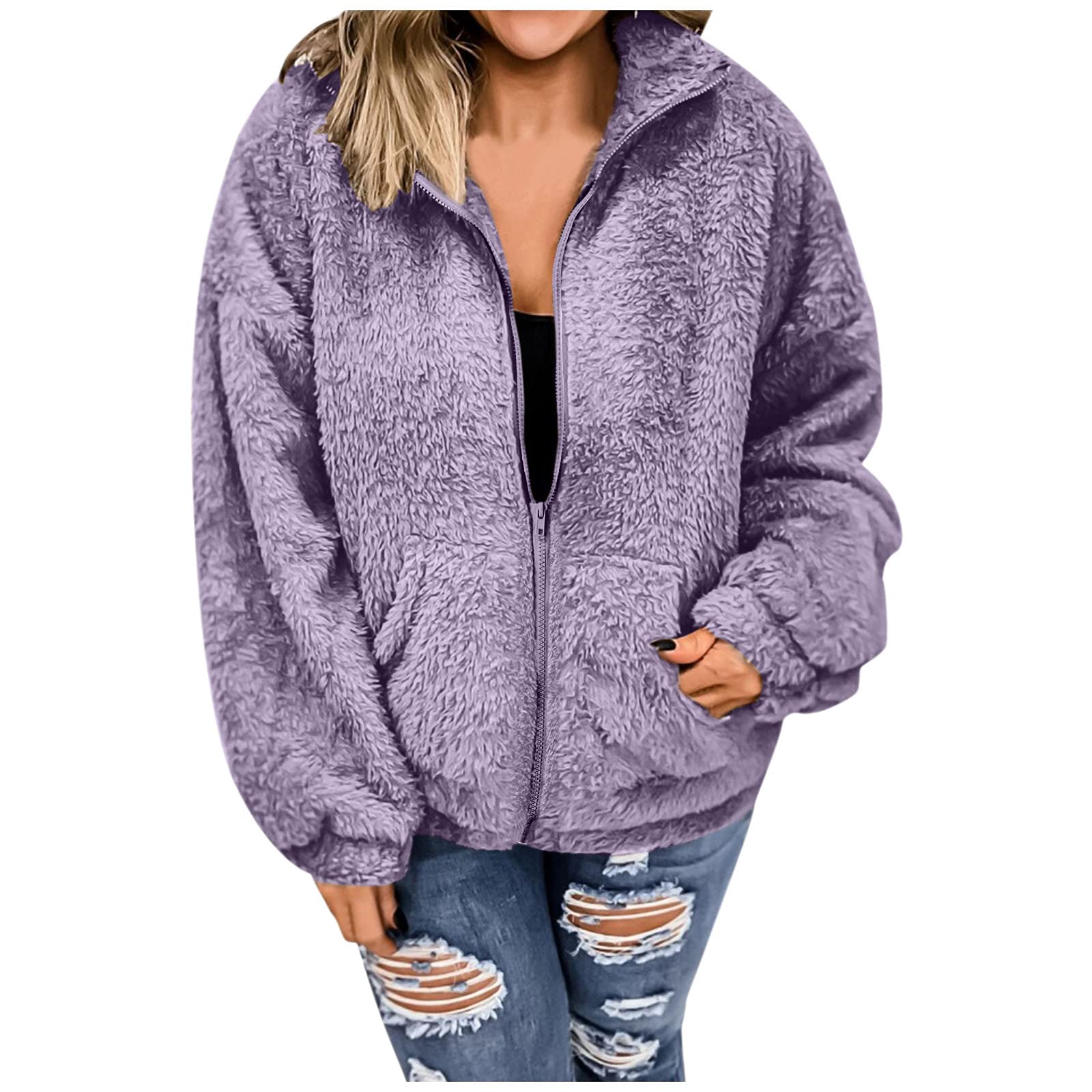 Women's Plus Size Winter Warm Hooded Zipper Sweatshirt Coat with Pockets - Cozy Fleece Outerwear for Casual Wear, Outdoor Activities & Layering in Cold Weather