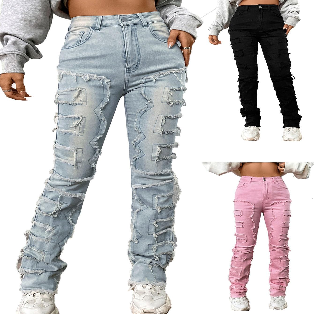 KELYWELL Women's High Waist Camo Ripped Jeans | Slim Fit Stretchy Denim Pants for Casual Wear