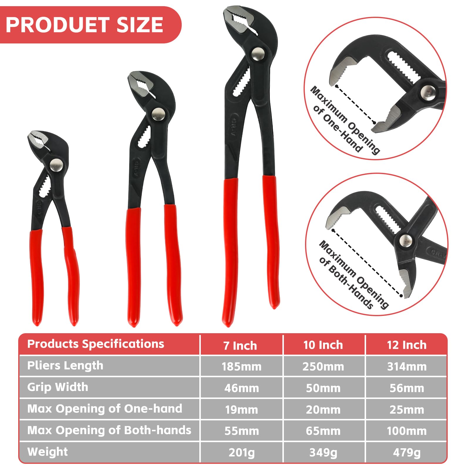 **Groove Wrench Pliers Set (7in, 10in, 12in) – Quick Adjust Water Pump Pliers, Durable CR-V Steel Tongue & Groove Joint Pliers for Tight Grips & Plumbing – Perfect for DIY Repairs, Home Maintenance & Automotive Work**
