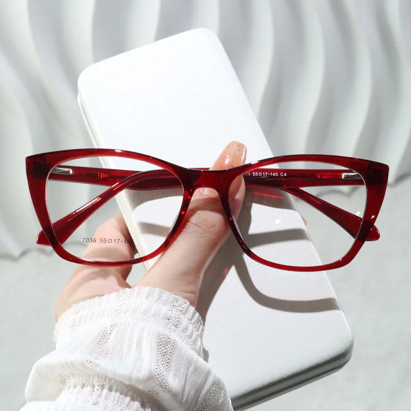 CCspace Women's Full Rim Square Cat Eye Titanium Eyeglasses Frame - Lightweight & Durable TR90 Material - Style 7036 for Work, Reading & Fashion Accessories