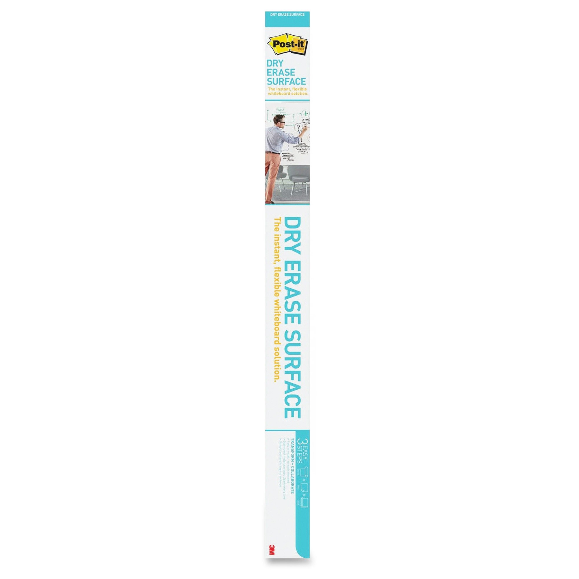 3M DEF6X4 Dry Erase Whiteboard Sticker - 72 Inch Self-Adhesive White Dry Erase Surface for Office, Classroom & Home Use - Easy to Install Whiteboard Wall Decal for Notes & Reminders