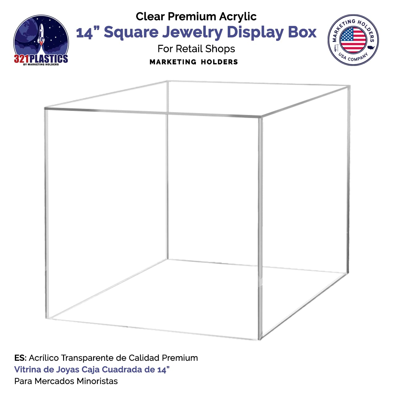 14 Inch Clear Acrylic Display Riser Box - Open Side Design, No Lid, Hollow & Versatile - Perfect for Retail Merchandise Display, Product Storage & Showcase Platforms - Ideal for Store Shelves, Countertops & Trade Show Displays