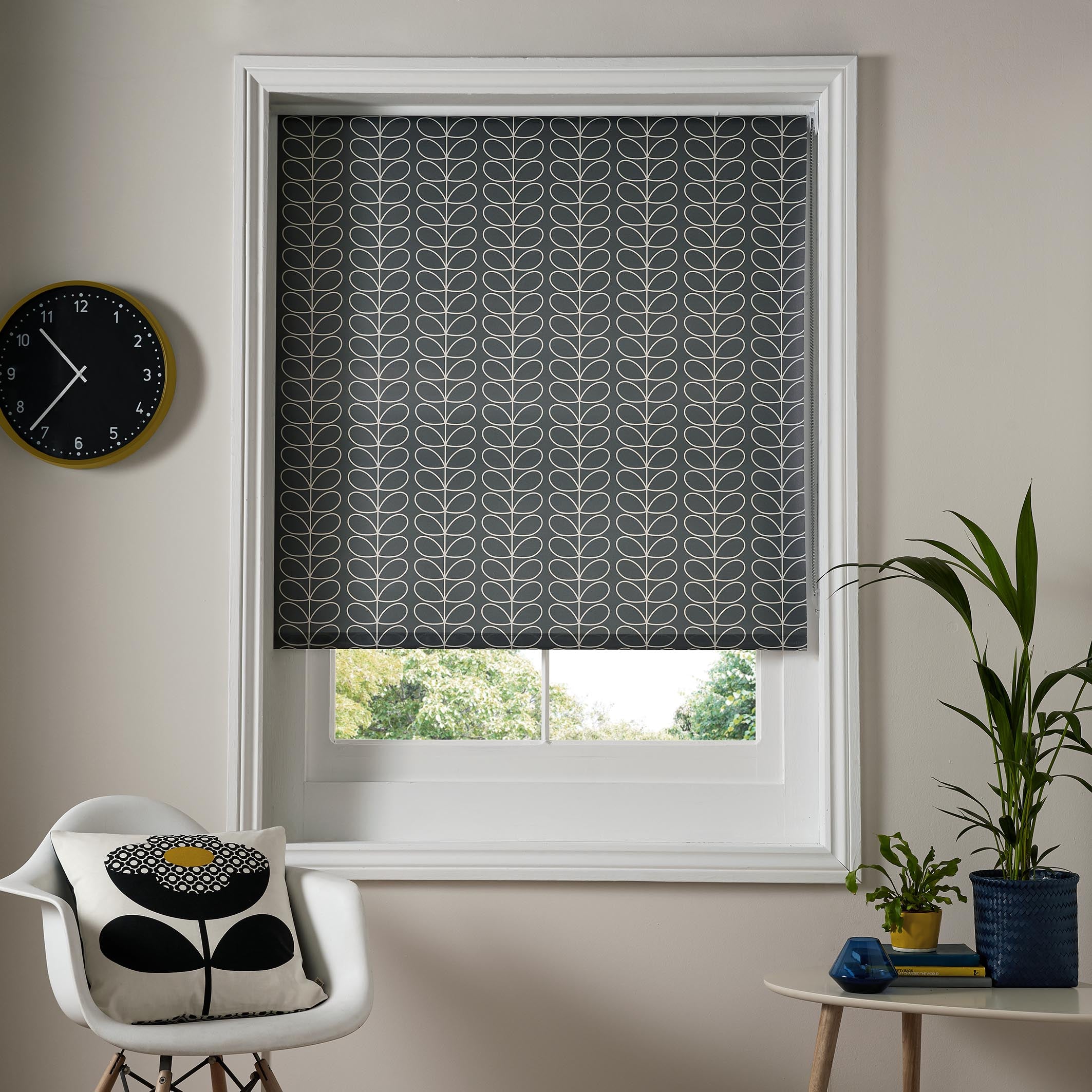 Ready-Made Roller Blinds - Cool Grey Linear Stem Design for Windows - Perfect for Living Rooms, Bedrooms & Offices