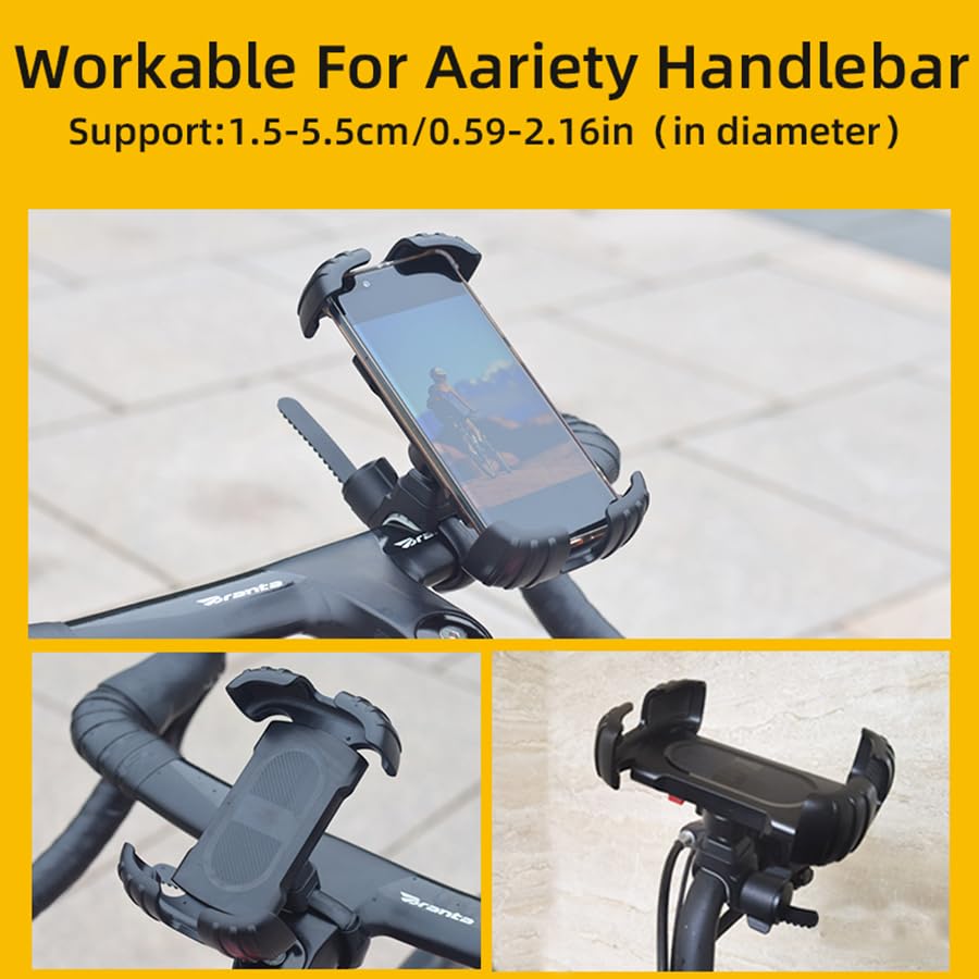 Universal Bike & Motorcycle Phone Mount - Adjustable Handlebar Phone Holder for iPhone 11/12/13/14 & Android Phones 4.7