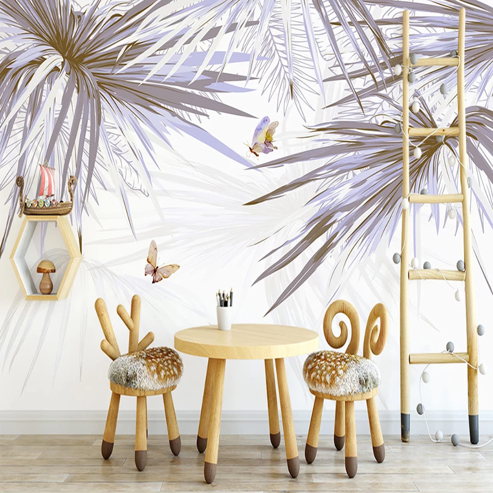 Removable Butterfly Plant Wallpaper Sticker - Wrinkle-Free, Wear-Resistant Leaves Art Mural for Home, Preschool & Classroom Decor - 169.3x118.2 Inches (WxH) - Perfect for Nursery, Daycare & Kids' Room Wall Design